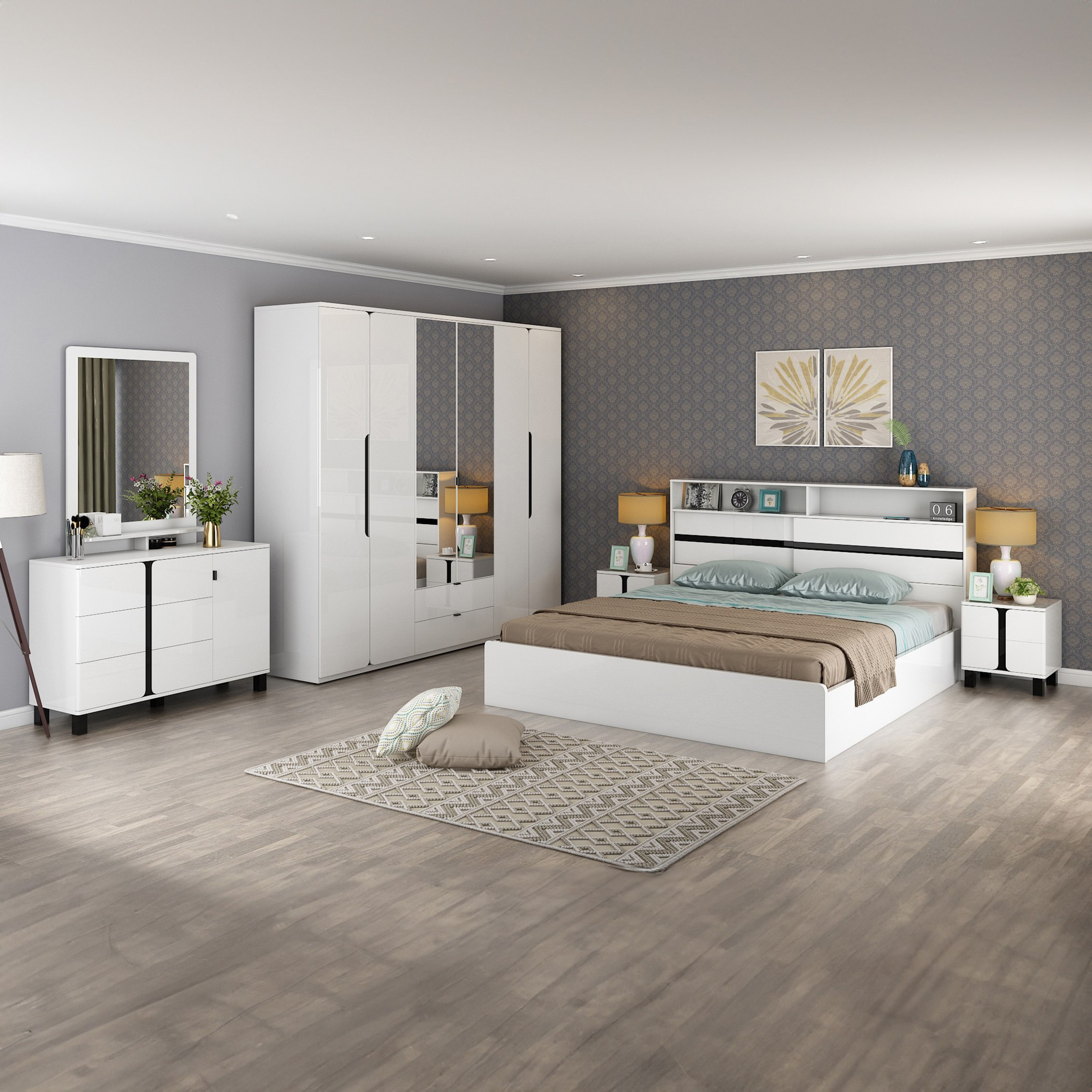طقم غرفة نوم كينج 5 قطع شديد اللمعان من براج - 180x200 سم-hbxbedroom-bedsandbedsets-bedroomsets-king-image-22