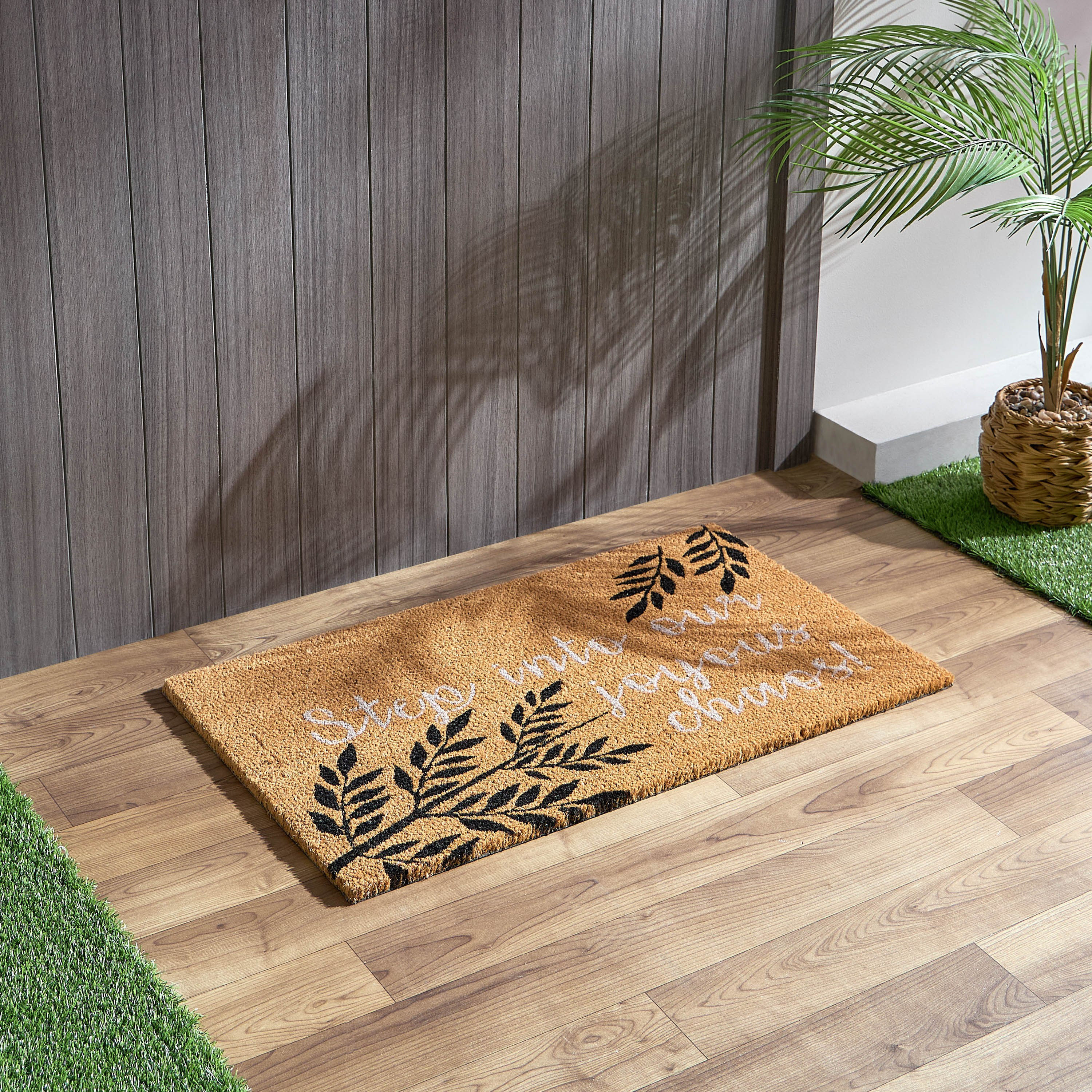 سجادة باب من ألياف جوز الهند بظهر بي في سي وطبعات - 45x75 سم-hbxhomeware-hbxlivingroom-image-1