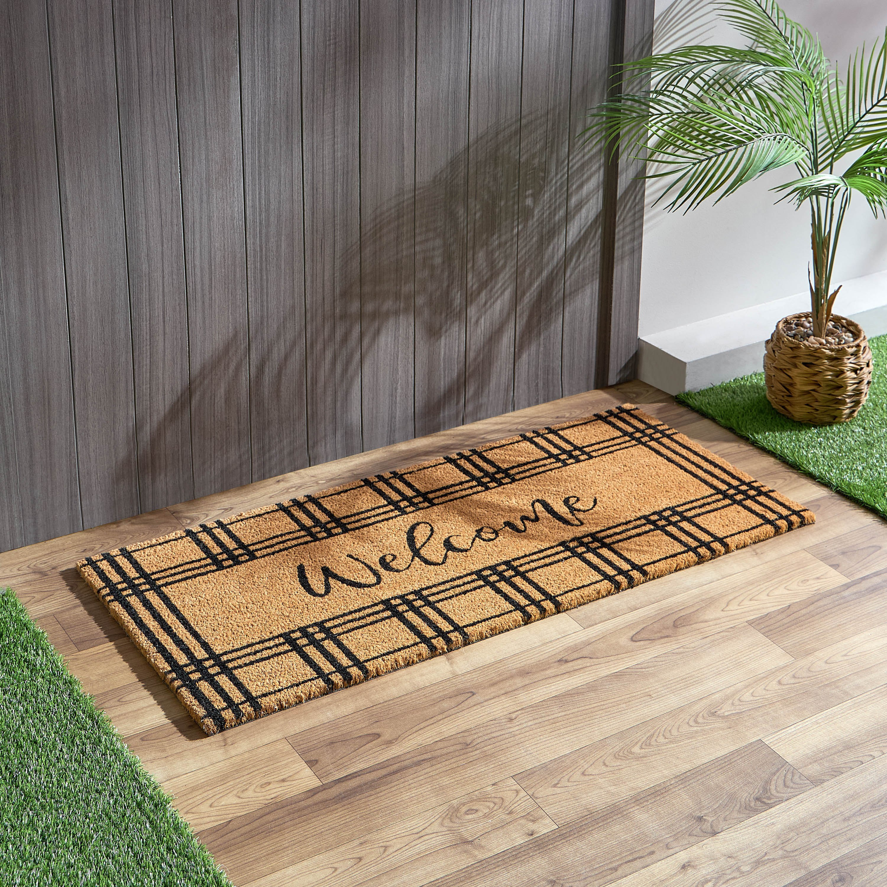 سجادة باب من ألياف جوز الهند بظهر بي في سي وطبعات ويلكم - 45x100 سم-hbxhomeware-hbxlivingroom-image-1
