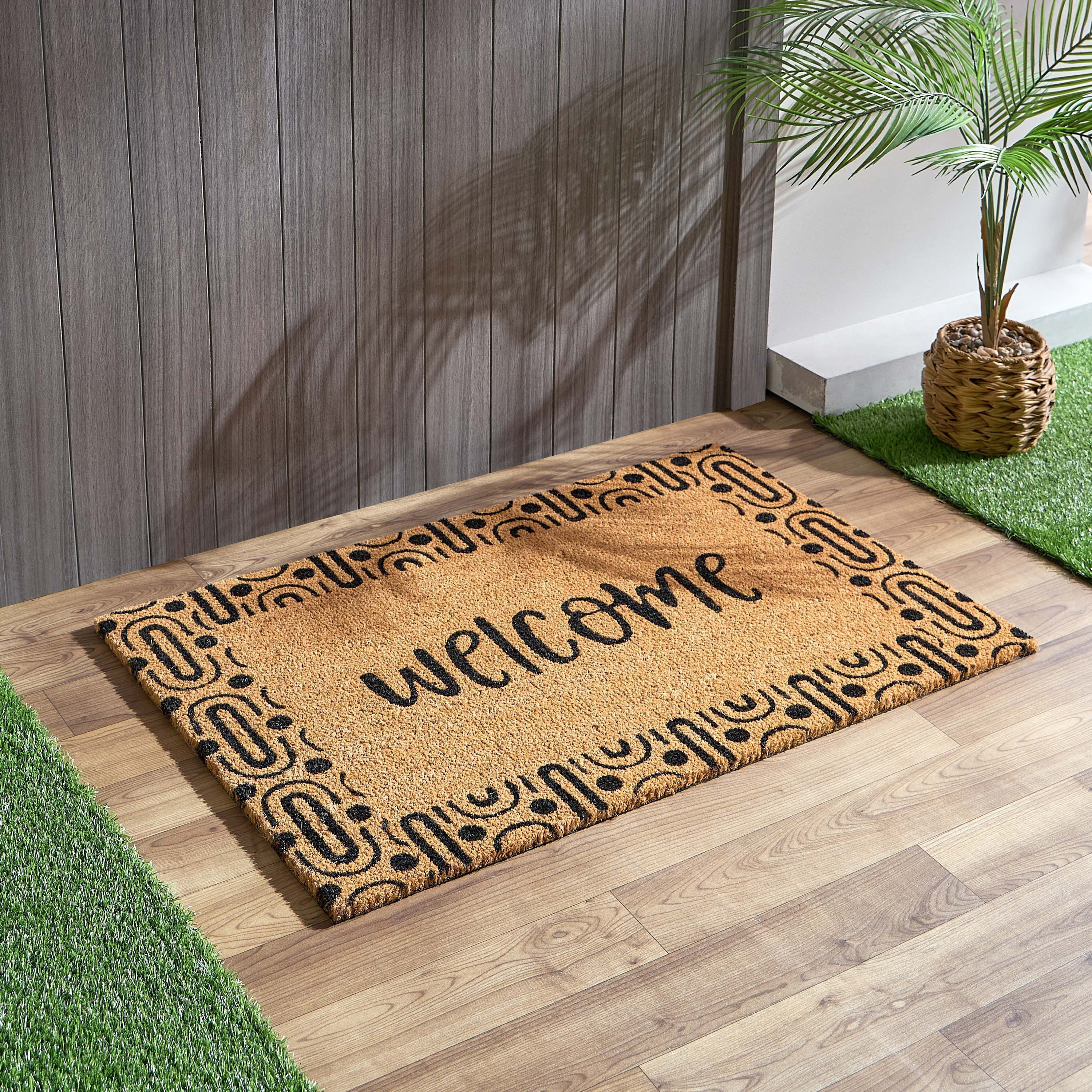 سجادة باب من ألياف جوز الهند بظهر بي في سي وطبعات - 60x90 سم-hbxhomeware-hbxlivingroom-image-1