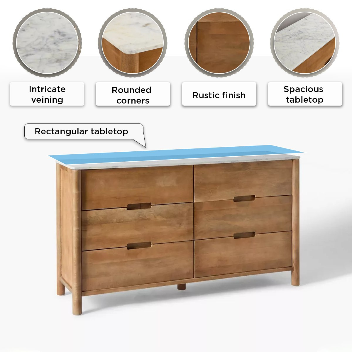 Vendra Dublin 6-Drawer Marble Top Solid Wood Master Dresser without Mirror-PROMO_HB_SA_HBX10_TH1000_NEW_031025-image-6