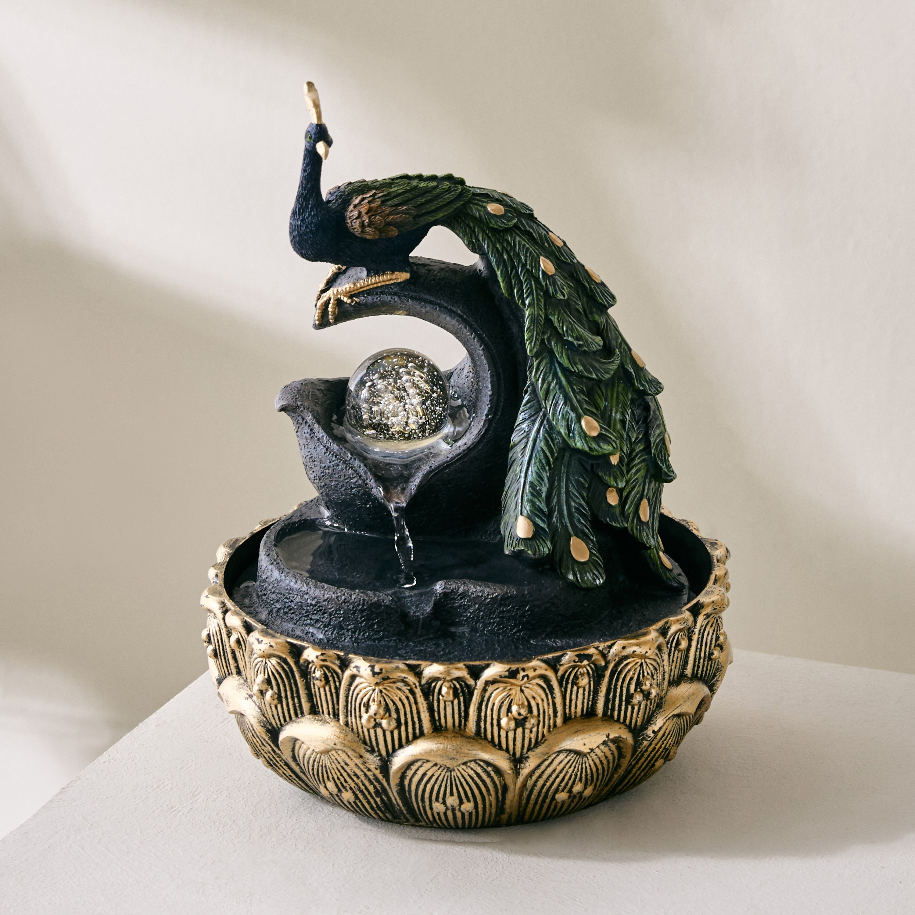 Belen Peacock Fountain with Rolling Ball and LED Light - 20x20x26 cm-PROMO_HB_BAH_THRESHOLD_Homeware_100426-image-2