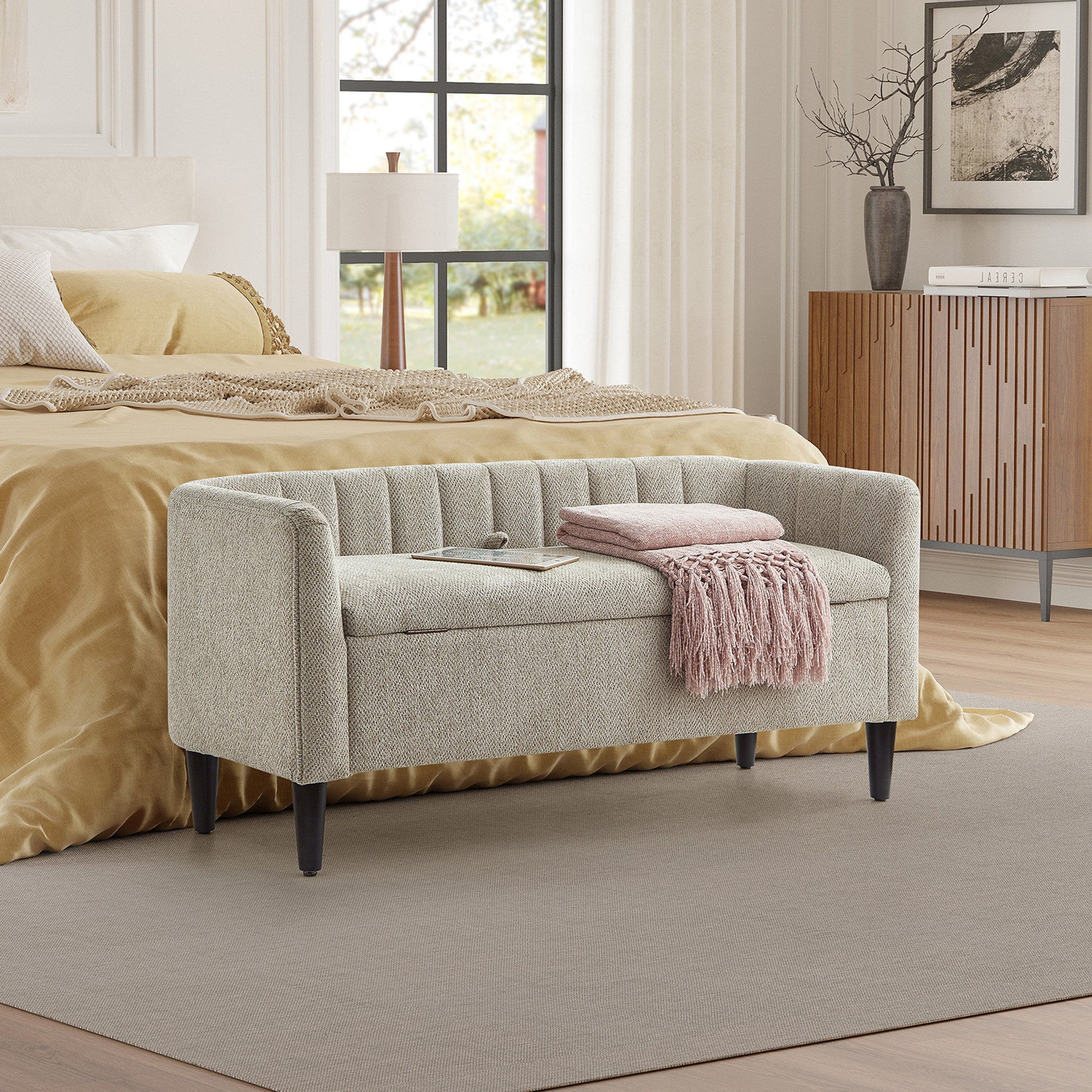 مقعد بنش قماش بمساحة تخزين من إلفيا-hbxfurniture-sofasandarmchairs-benches-image-1