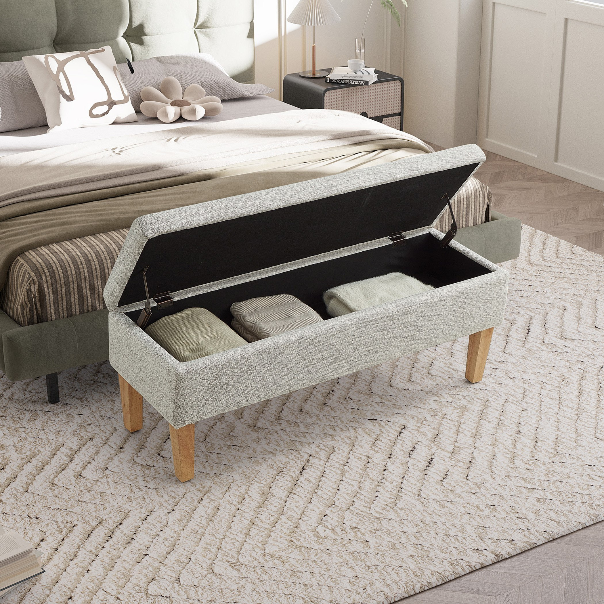 مقعد بنش قماش بمساحة تخزين  من كارول-hbxfurniture-sofasandarmchairs-benches-image-2
