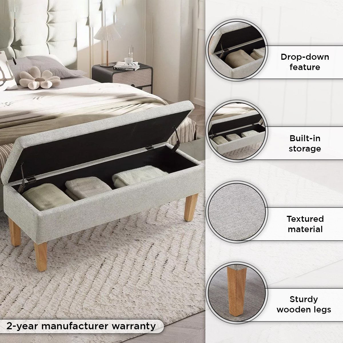 مقعد بنش قماش بمساحة تخزين  من كارول-hbxfurniture-sofasandarmchairs-benches-image-4