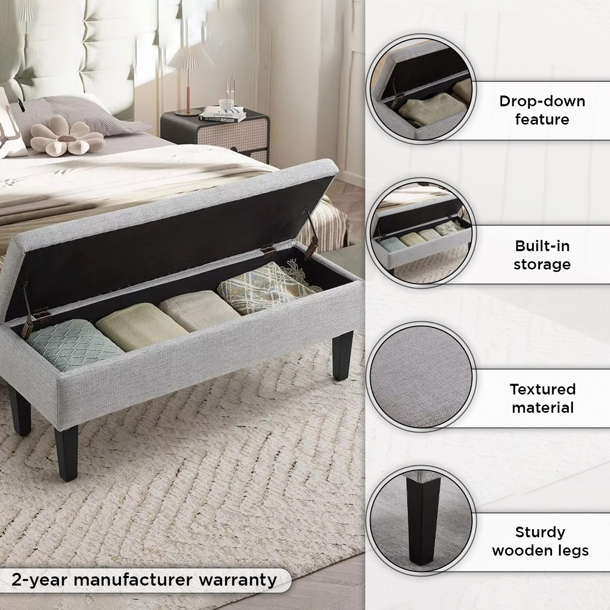مقعد بنش قماش بمساحة تخزين  من كارول-hbxfurniture-sofasandarmchairs-benches-image-4
