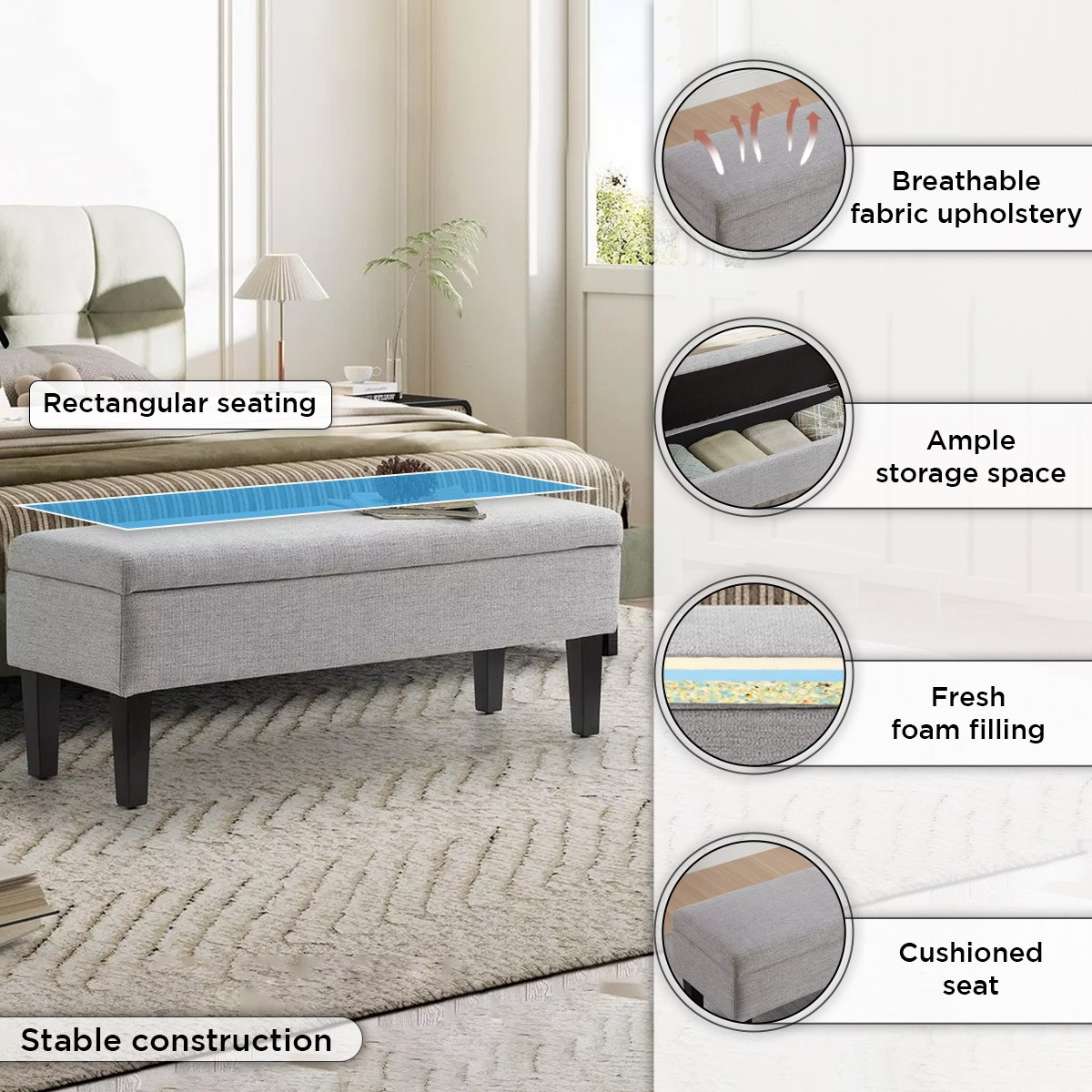 مقعد بنش قماش بمساحة تخزين  من كارول-hbxfurniture-sofasandarmchairs-benches-image-5