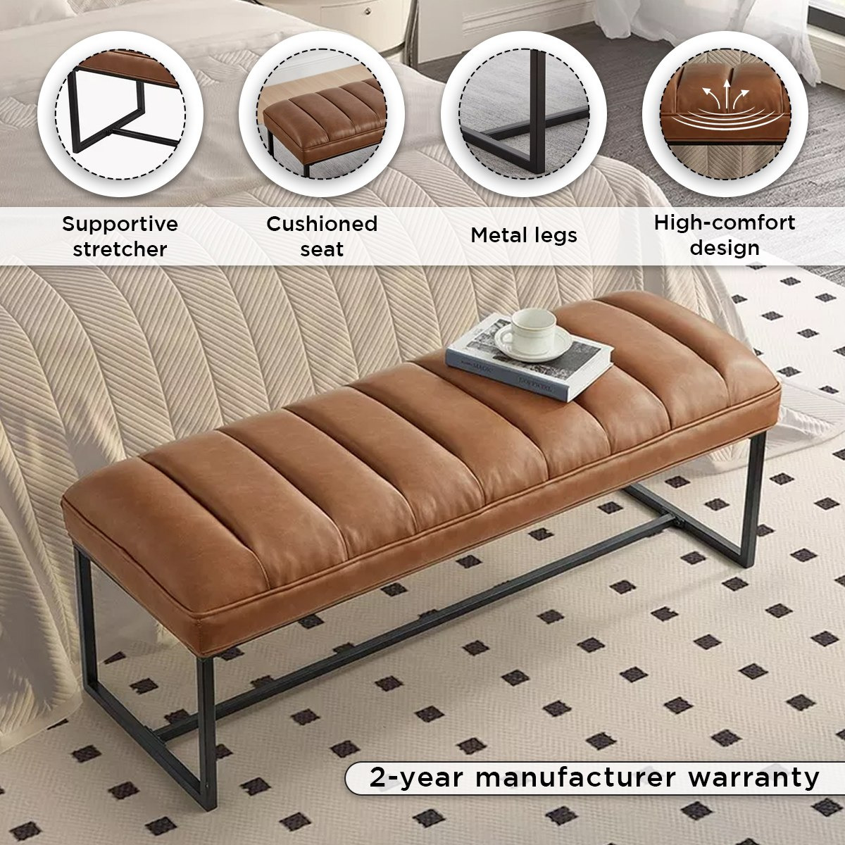 مقعد بنش جلد صناعي من بنتا-hbxfurniture-sofasandarmchairs-benches-image-4