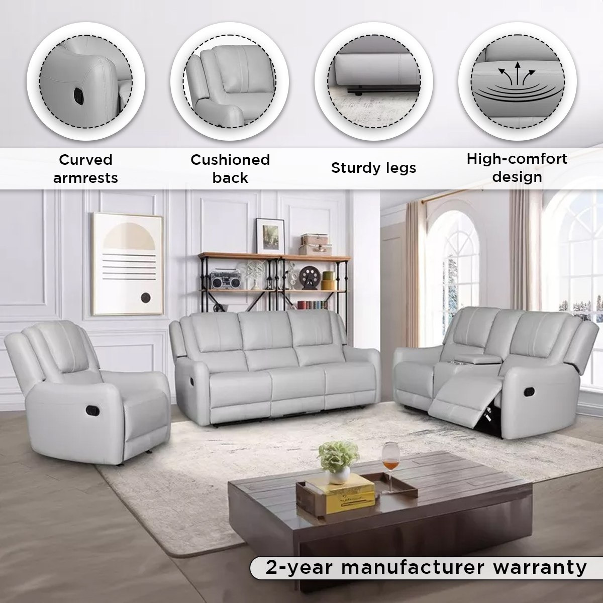 Jordan 2-Seater Fabric Recliner Sofa with Console and Cup Holders-hbxfurniture-sofasandarmchairs-reclinersofas-image-4
