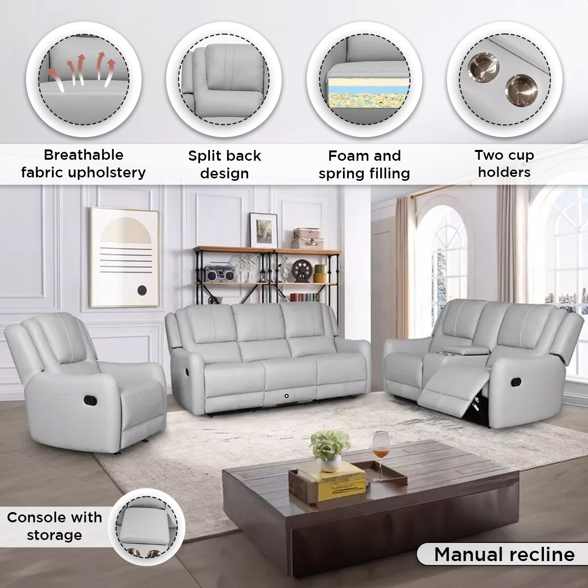 Jordan 2-Seater Fabric Recliner Sofa with Console and Cup Holders-hbxfurniture-sofasandarmchairs-reclinersofas-image-5