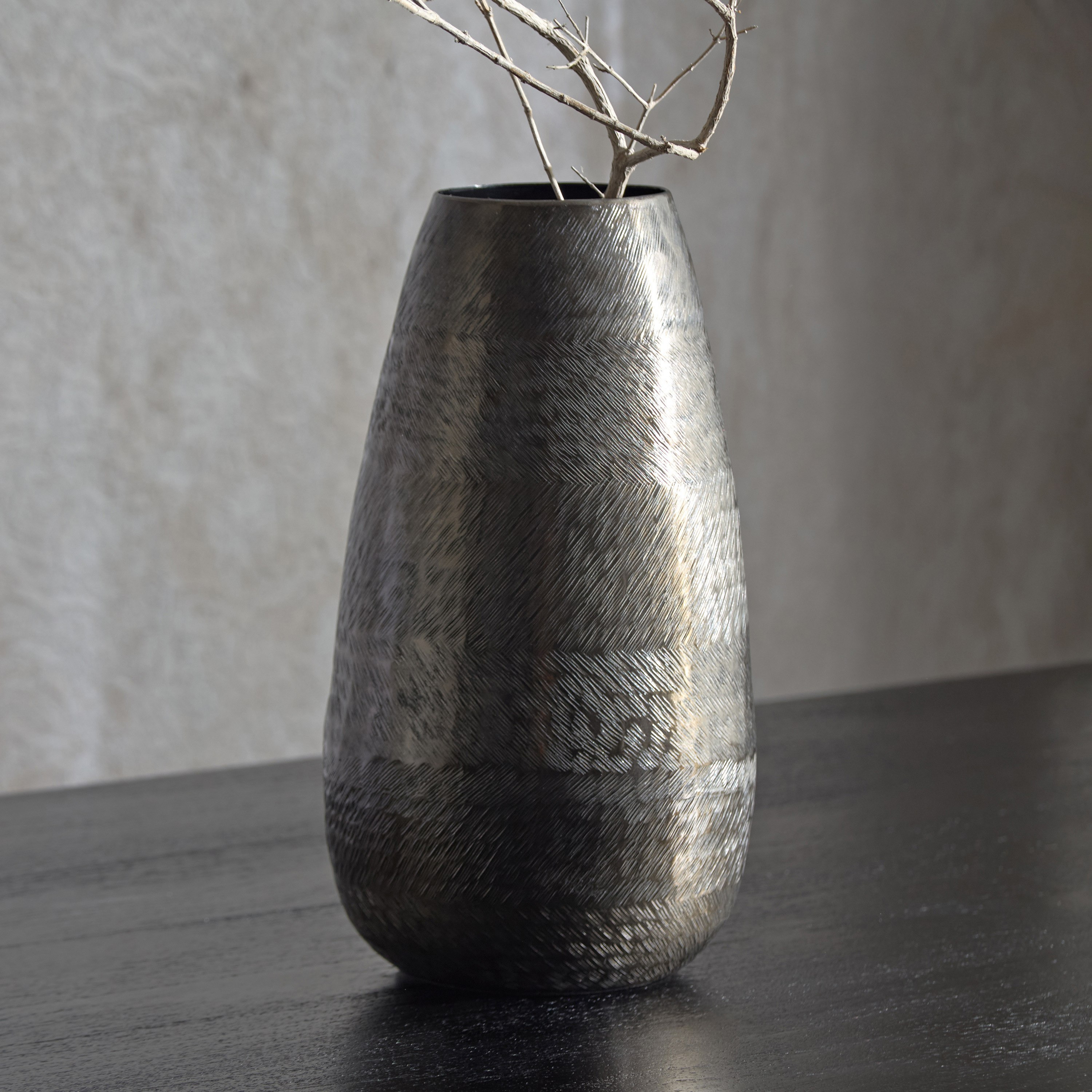 Litt Aluminium Zig Zag Etched Drop Vase - 16x16x31 cm-hbxbedroom-decorandaccessories-vases-image-1