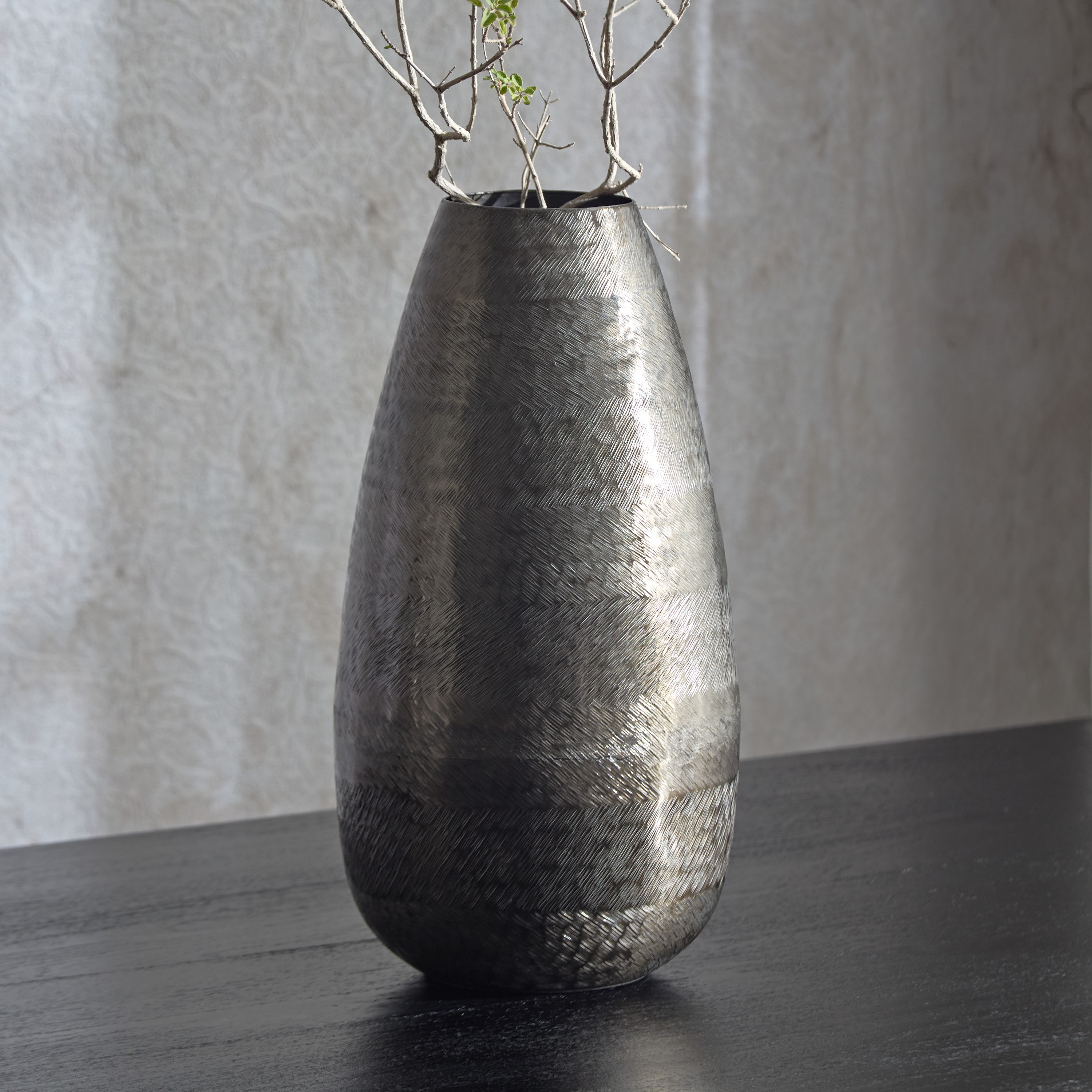 Litt Aluminum Zig Zag Etched Drop Vase - 19x19x39 cm-hbxbedroom-decorandaccessories-vases-image-1
