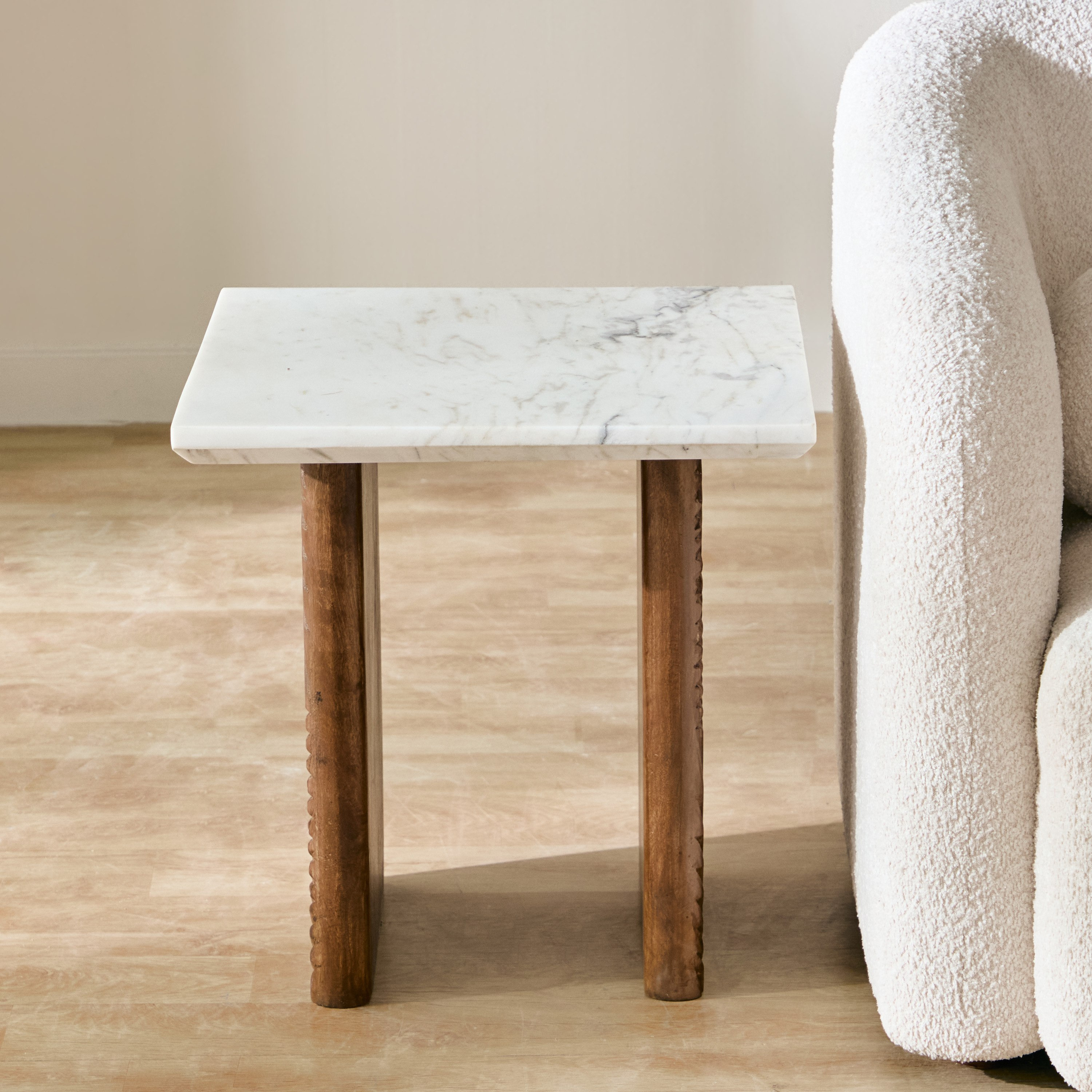Vendra Engrave Genuine Marble Top End Table with Solid Wood Base-hbxfurniture-livingroom-endtables-image-2