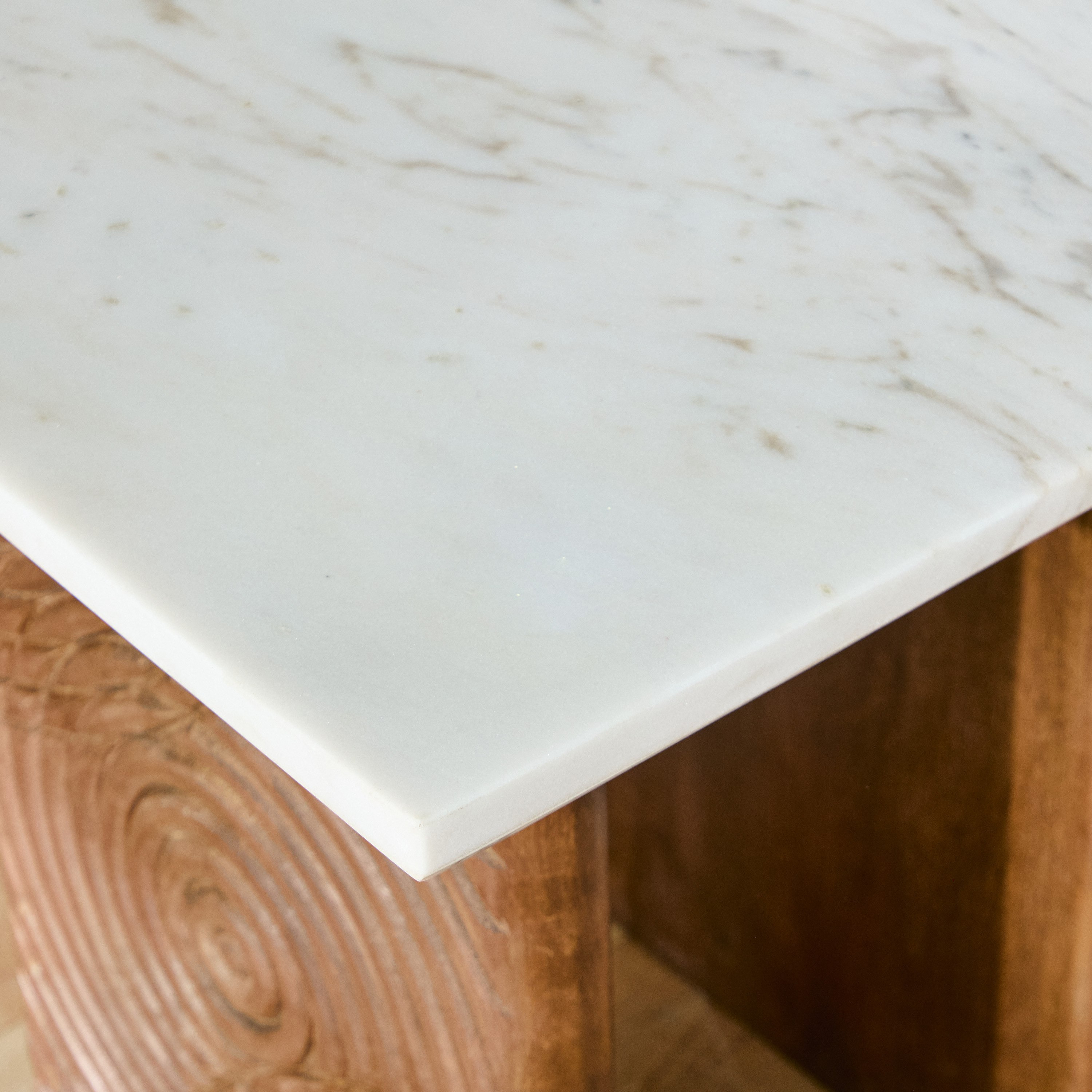 Vendra Engrave Genuine Marble Top End Table with Solid Wood Base-hbxfurniture-livingroom-endtables-image-3