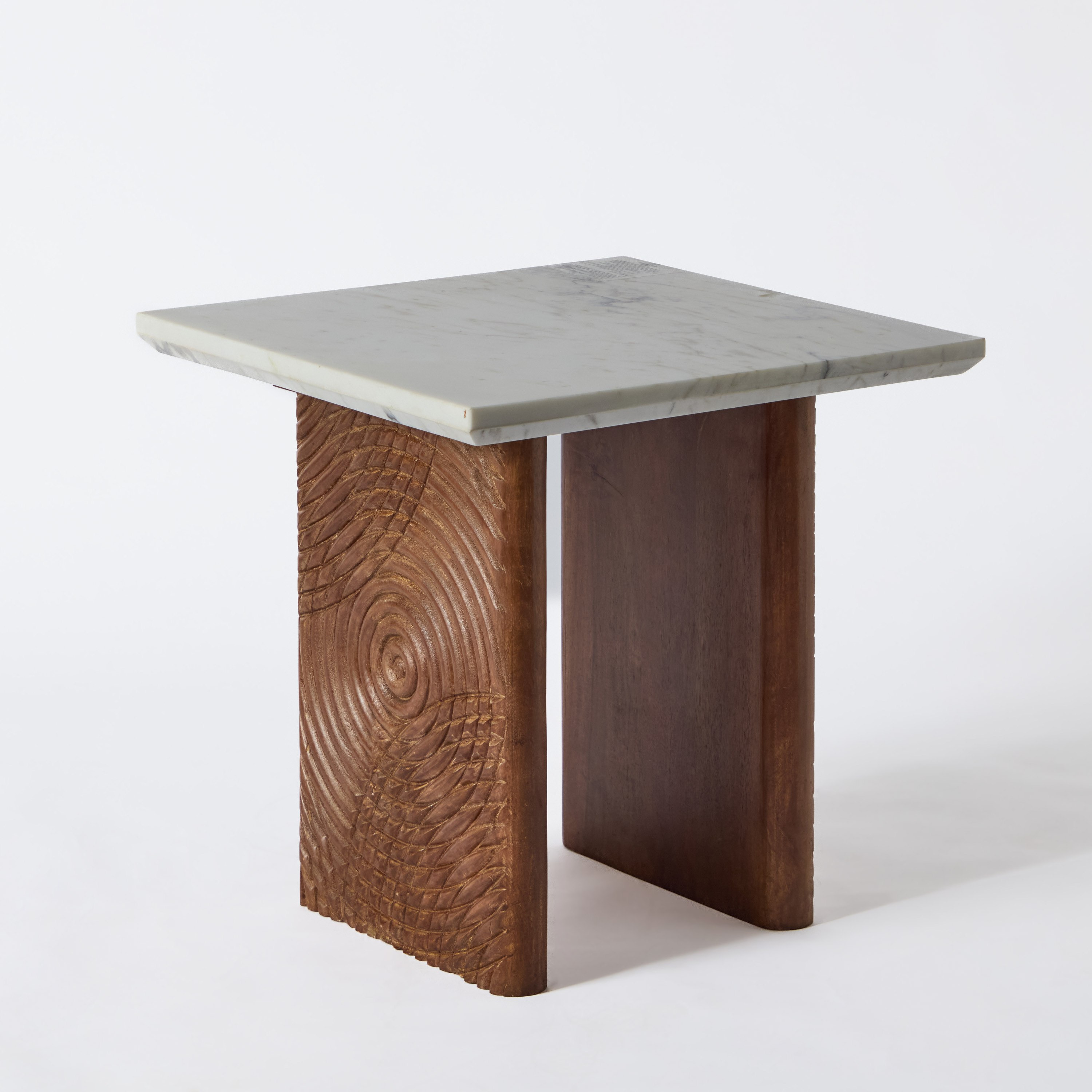 Vendra Engrave Genuine Marble Top End Table with Solid Wood Base-hbxfurniture-livingroom-endtables-image-7