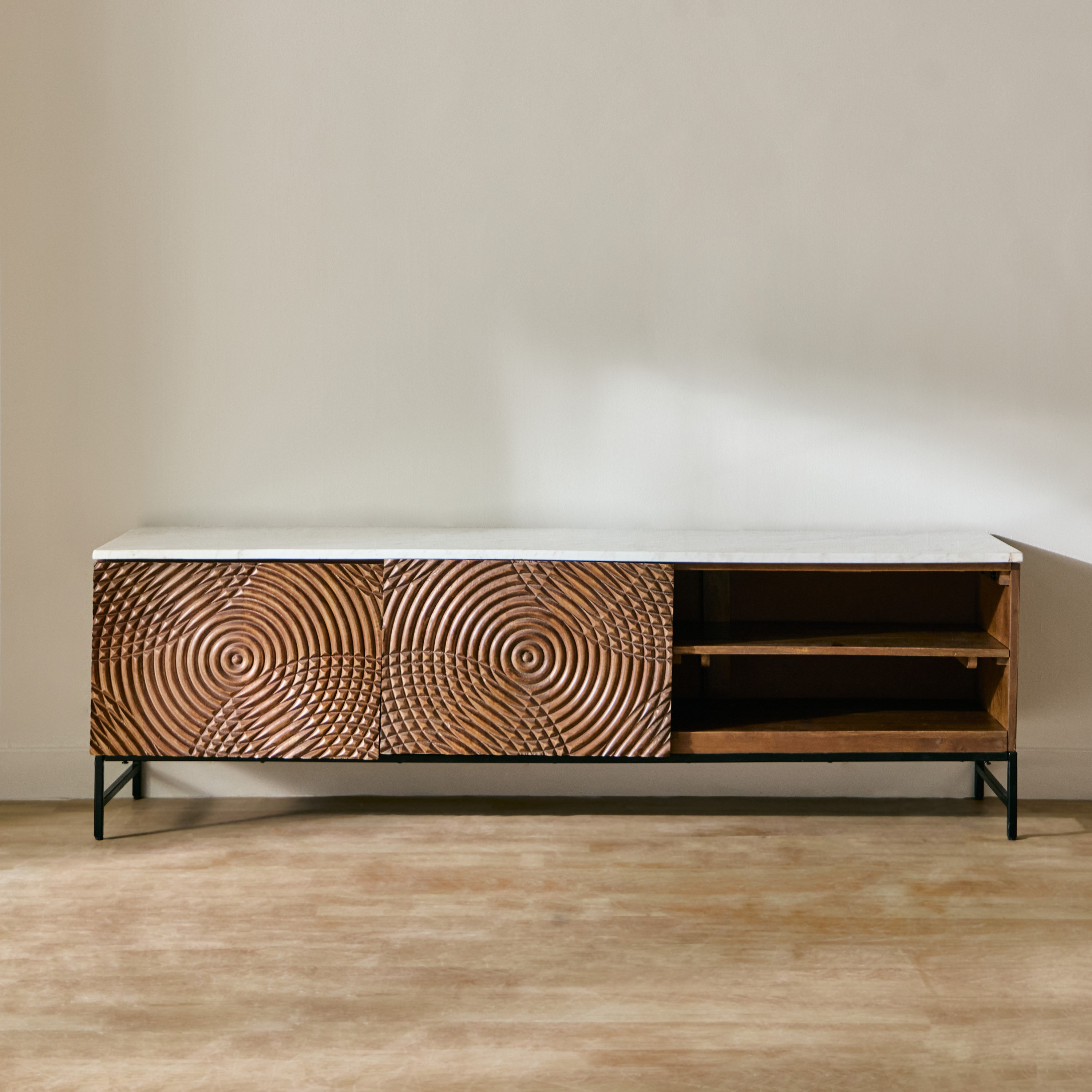 Vendra Engrave 1.6 Metre Solid Wood TV Unit with Genuine Marble Top for TVs up to 70 inches-hbxlivingroom-mediaunitsandstorage-tvunits-image-3