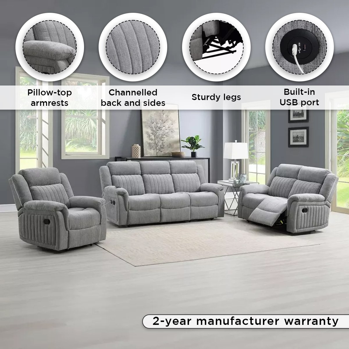 Griffen 2-Seater Recliner Fabric Sofa with USB-hbxfurniture-sofasandarmchairs-reclinersofas-image-4