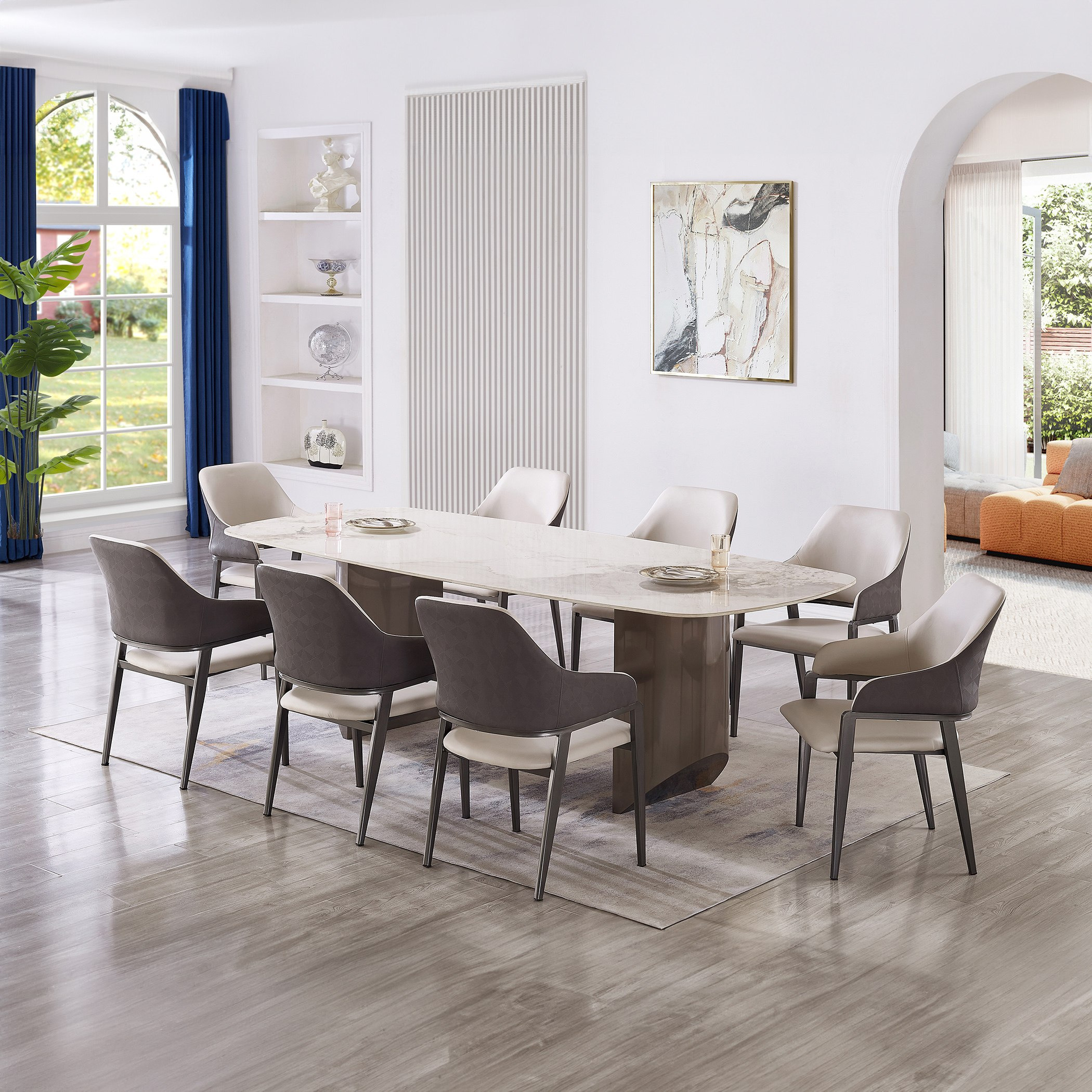 طقم سفرة من الحجر الملبد 8 مقاعد من لينتون-hbxfurniture-diningtablesandsets-diningsets-eightseater-image-1