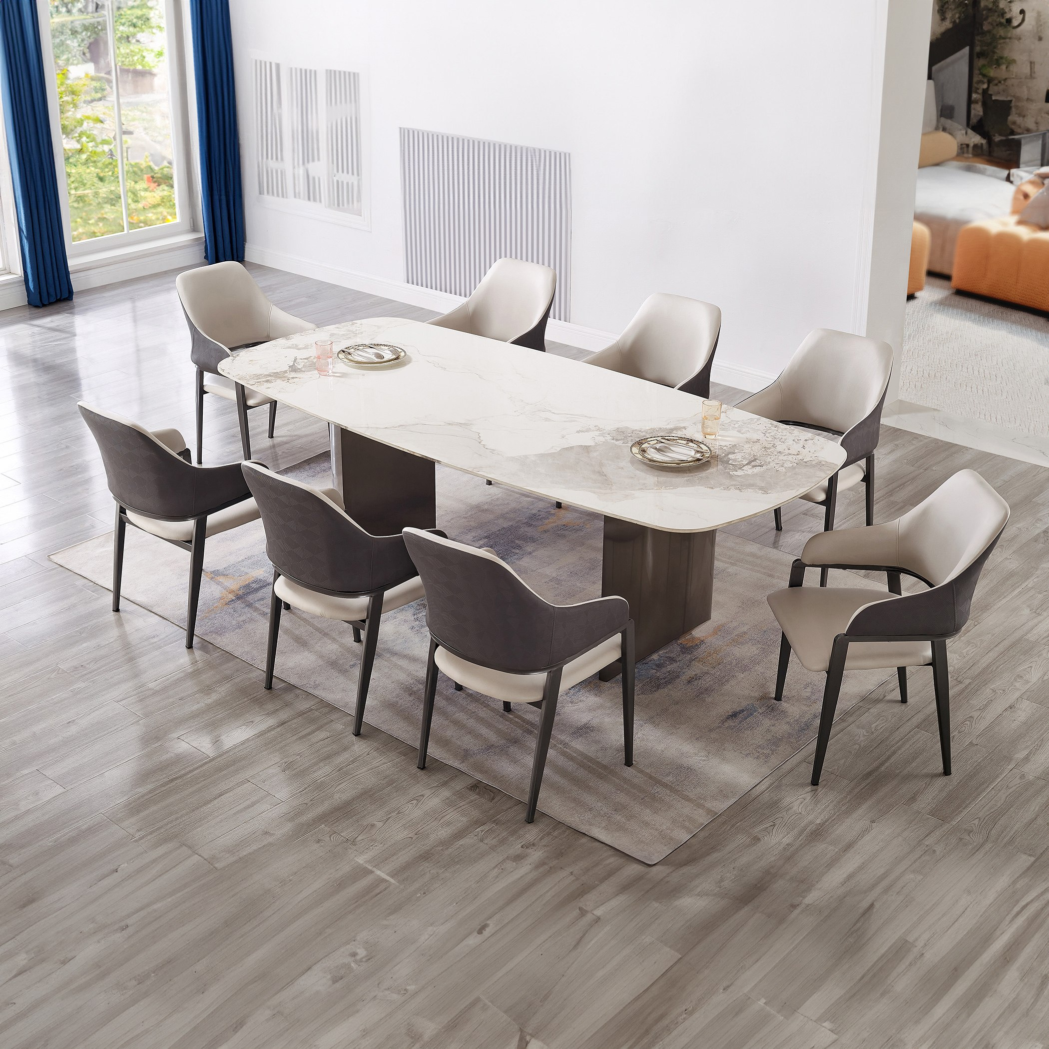طقم سفرة من الحجر الملبد 8 مقاعد من لينتون-hbxfurniture-diningtablesandsets-diningsets-eightseater-image-2