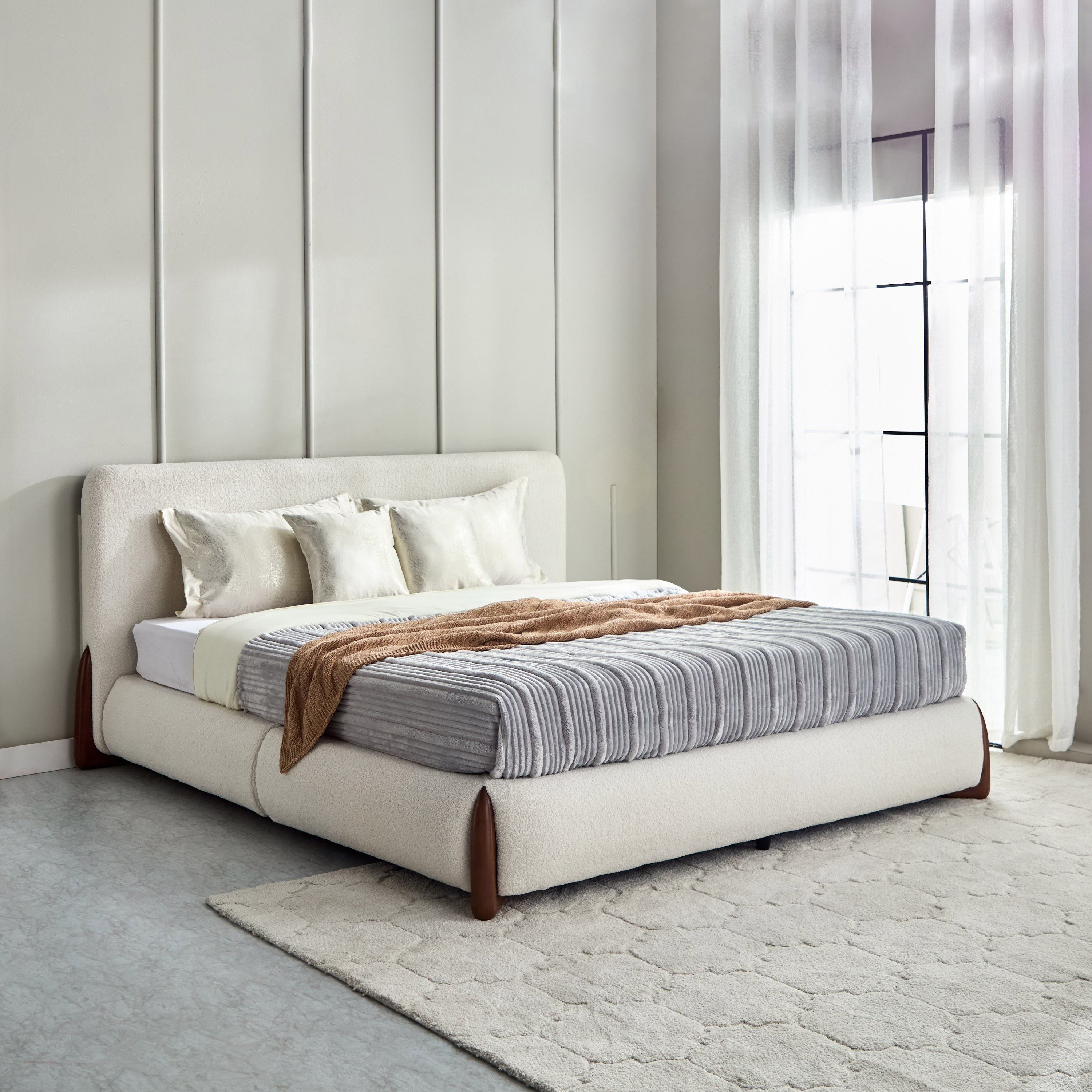 Movo Pearl Tuscany Upholstered Queen Bed - 160x200 cm-hbxbedroom-bedsandbedsets-beds-queen-image-1