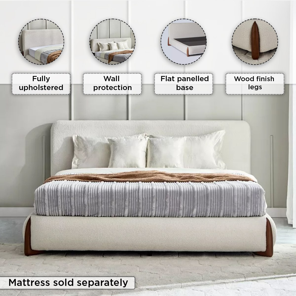 Movo Pearl Tuscany Upholstered Queen Bed - 160x200 cm-hbxbedroom-bedsandbedsets-beds-queen-image-4