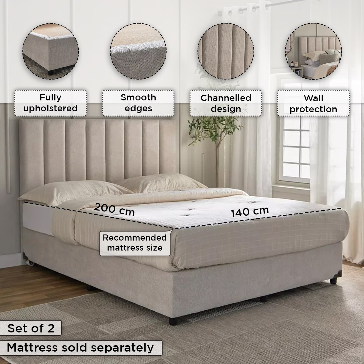 Movo iBliss Fabric Queen Bed - 140x200 cm-hbxbedroom-bedsandbedsets-beds-queen-image-4