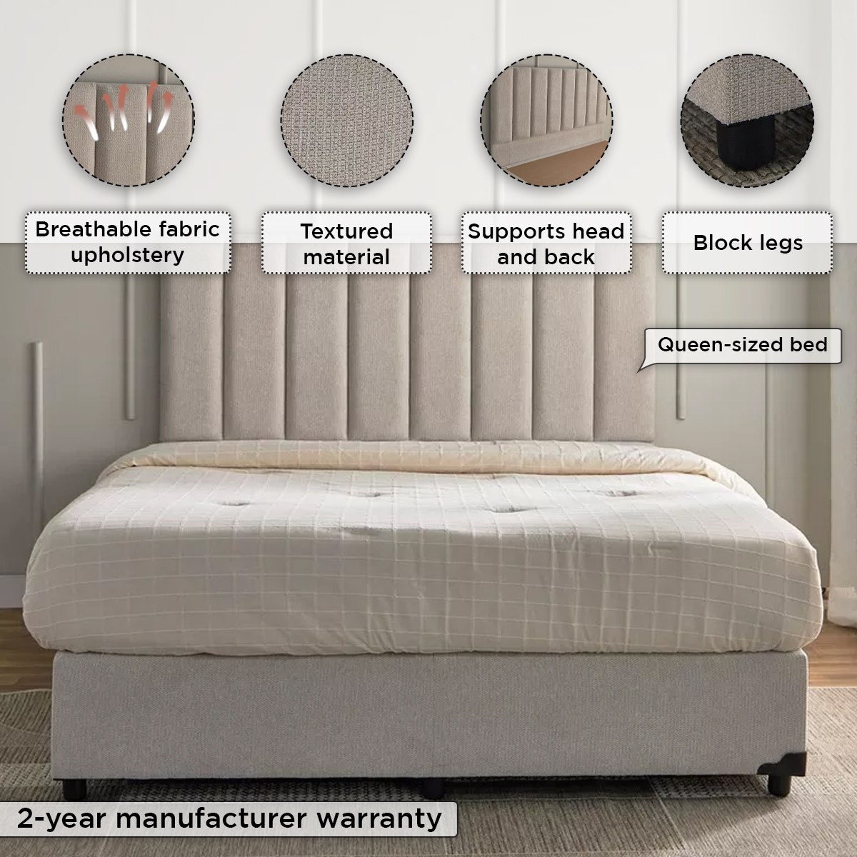Movo iBliss Fabric Queen Bed - 160x200 cm-hbxbedroom-bedsandbedsets-beds-queen-image-5