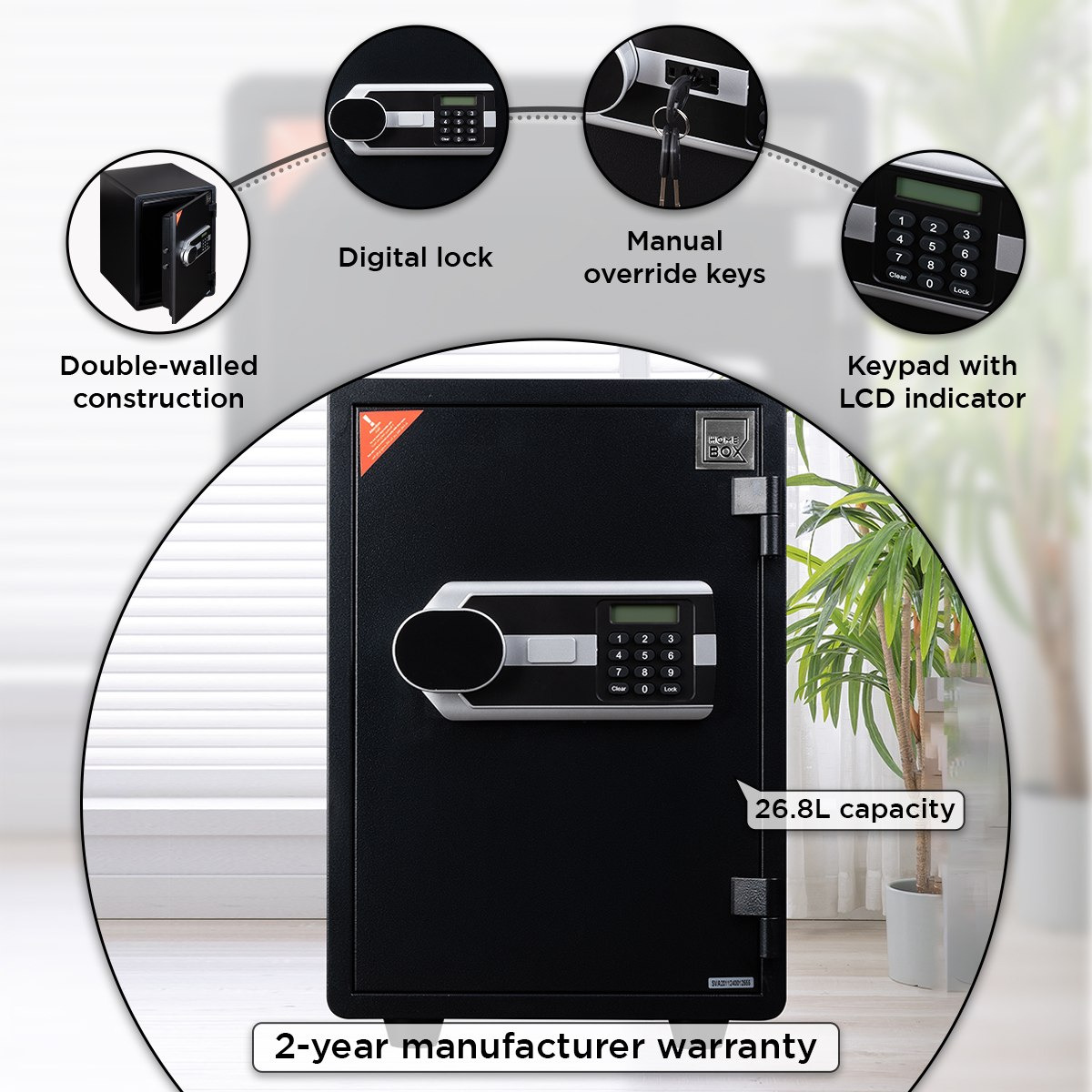 Phoenix Jewellery Digital Fireproof Home Safe with Removeable Shelf - 35x39x50 cm-hbxfurniture-bedroom-homesafes-image-7