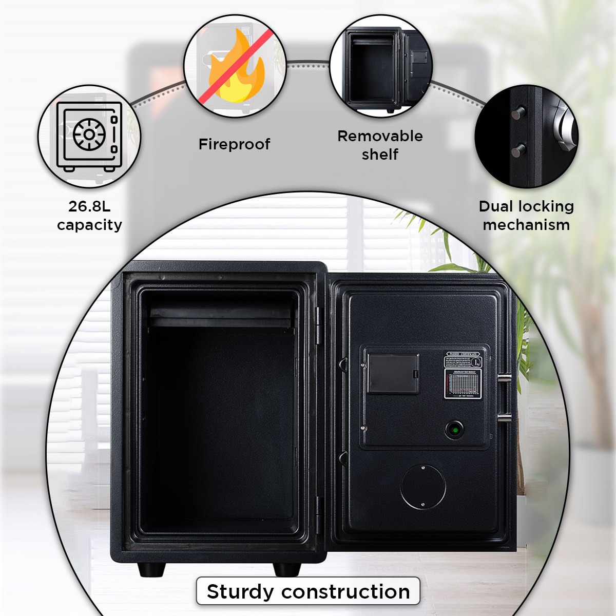 Phoenix Jewellery Digital Fireproof Home Safe with Removeable Shelf - 35x39x50 cm-hbxfurniture-bedroom-homesafes-image-6