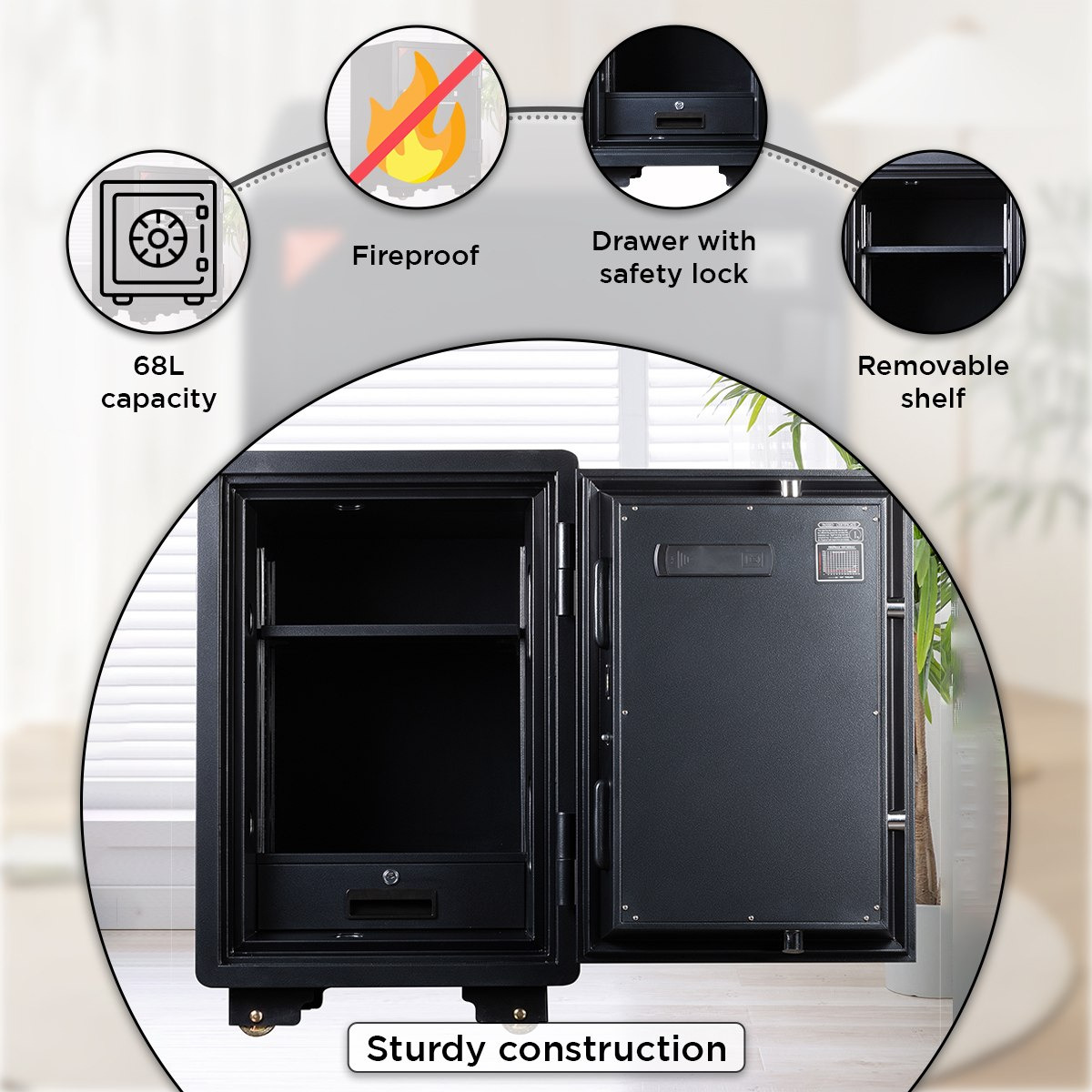 Phoenix Jewellery Digital Fireproof Home Safe with Removeable Shelf and Drawer - 50x49x70 cm-PROMO_HB_SA_HBX10_TH1000_NEW_031025-image-6