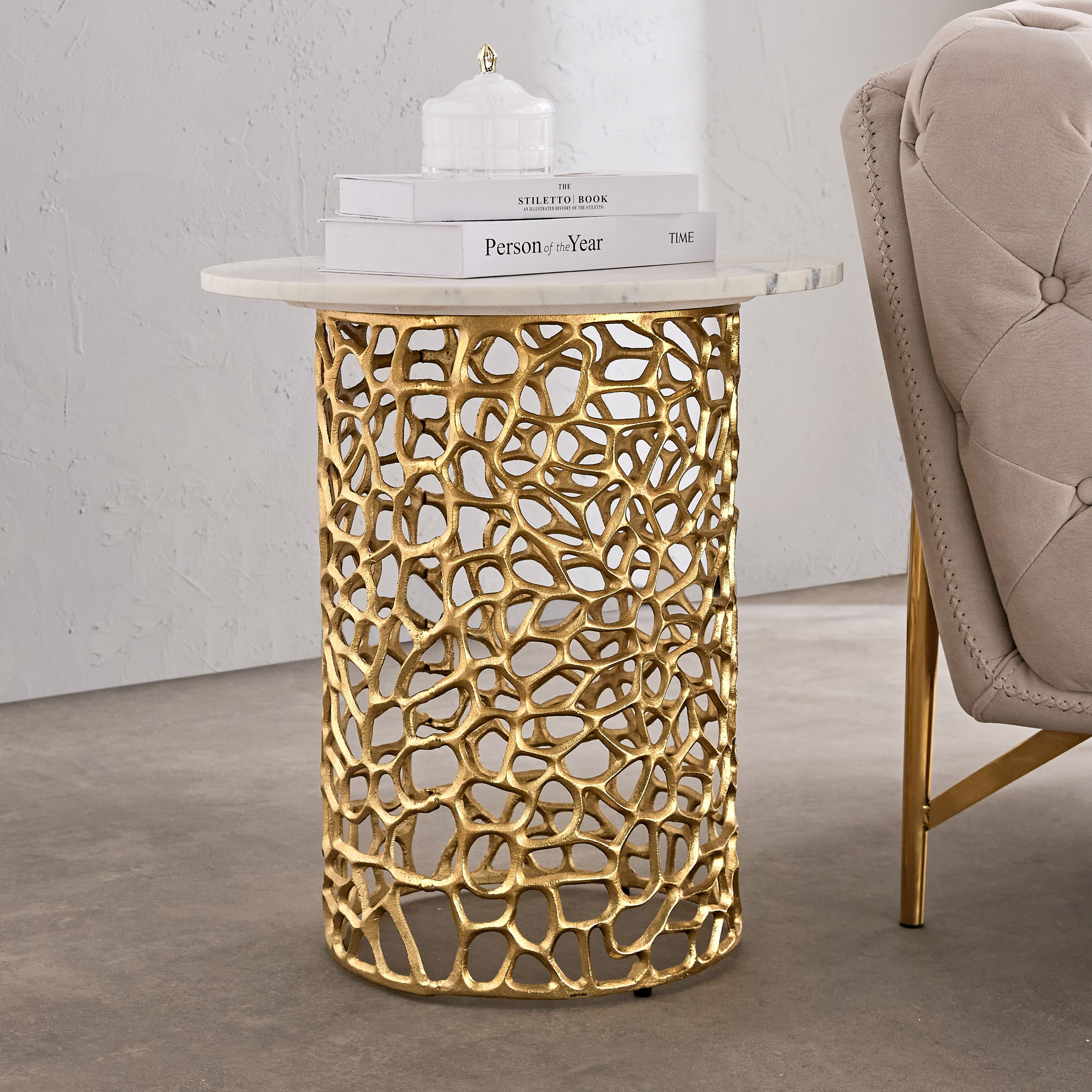 Cavon Dolce Genuine Marble Top End Table with Aluminium Casting Base