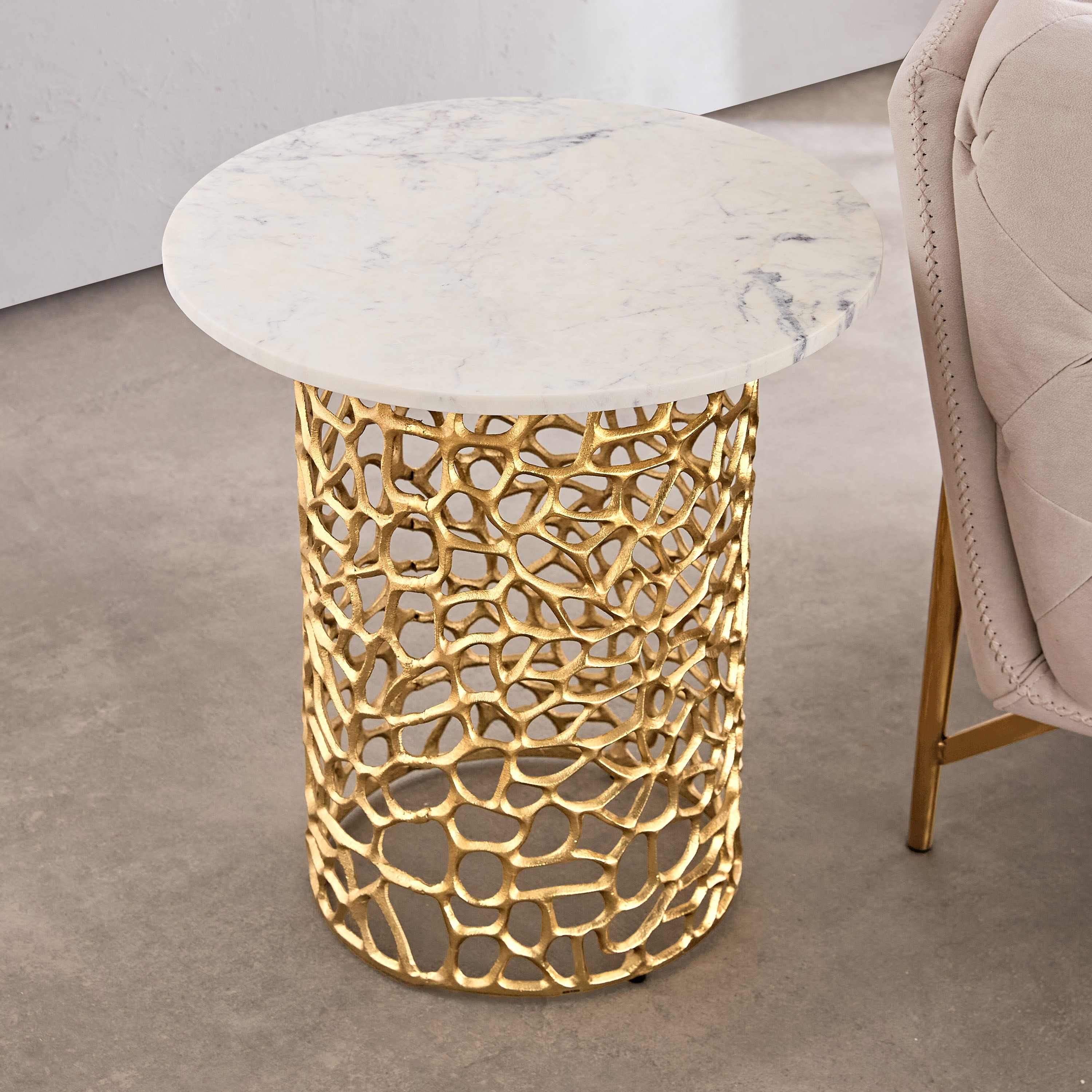 Cavon Dolce Genuine Marble Top End Table with Aluminium Casting Base-hbxfurniture-livingroom-endtables-image-2