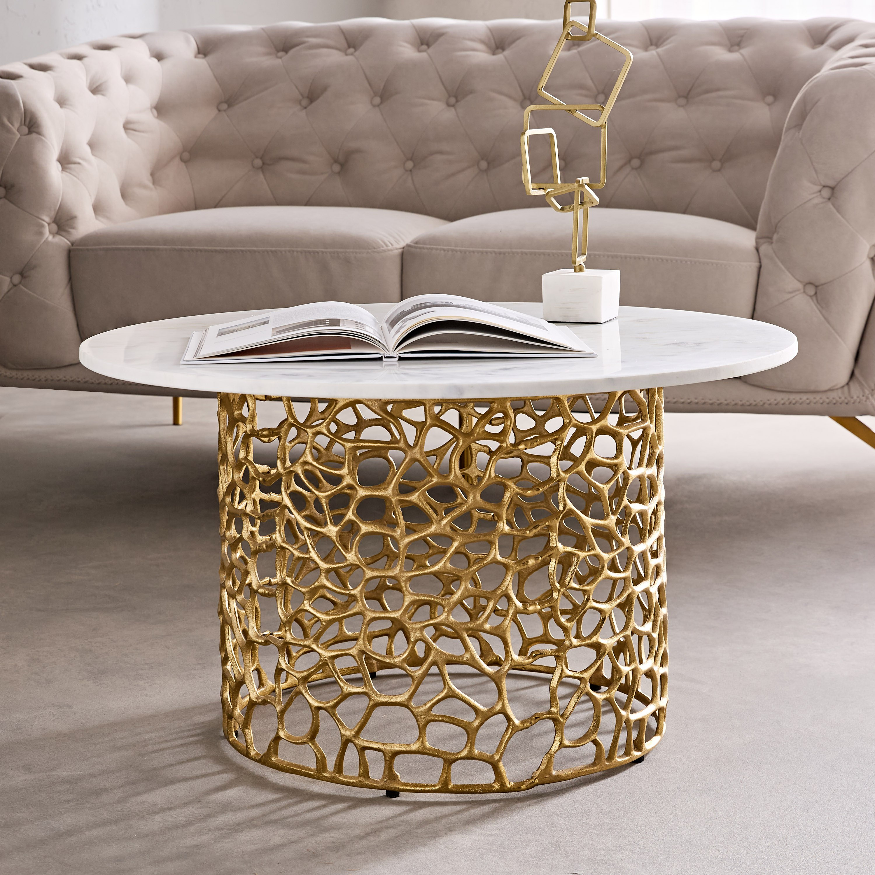 Cavon Dolce Genuine Marble Top Coffee Table with Aluminium Casting Base