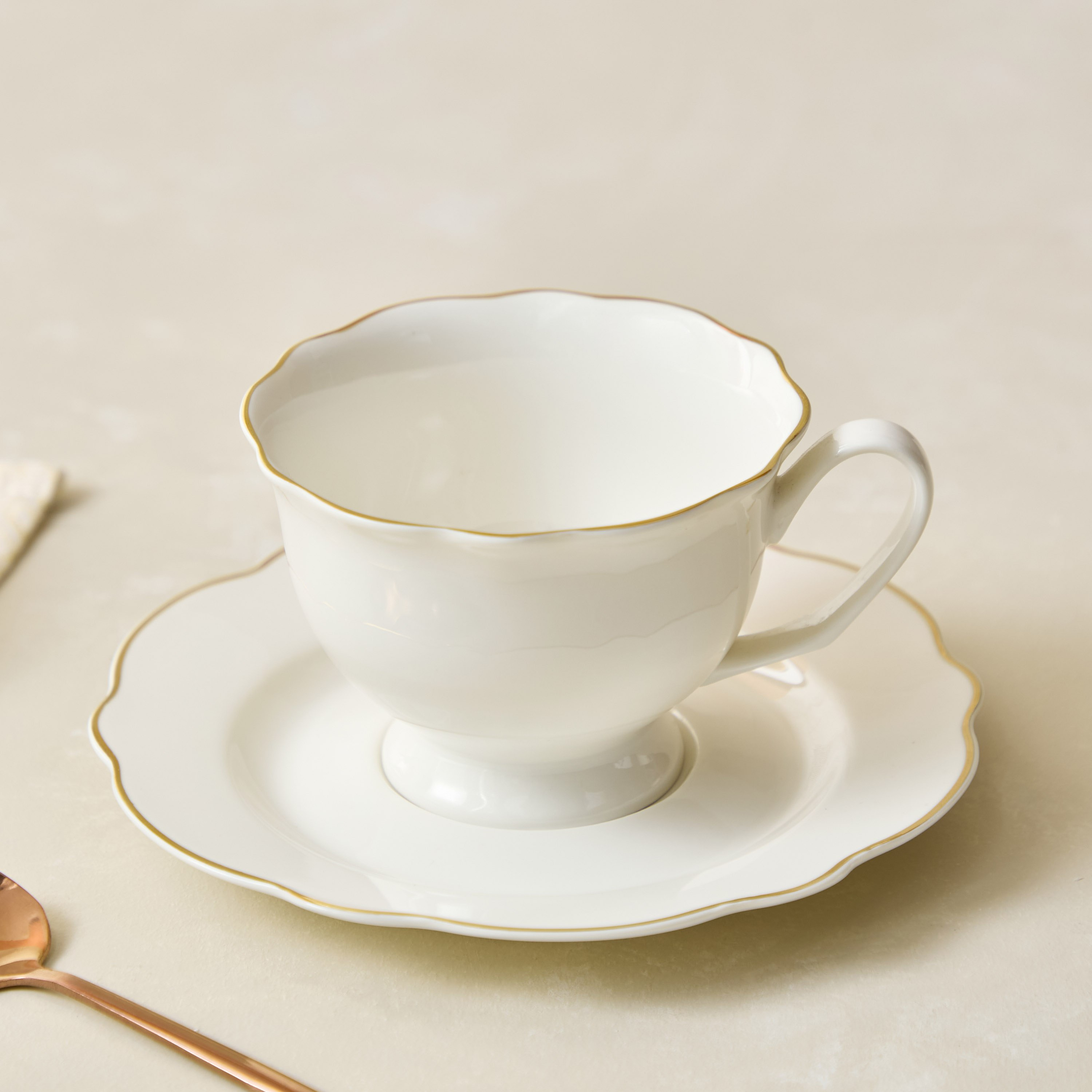 Ivory New Bone China Rim Tea Cup and Saucer - 220 ml-hbxhomeware-diningandtabletop-coffeeandteasets-image-1