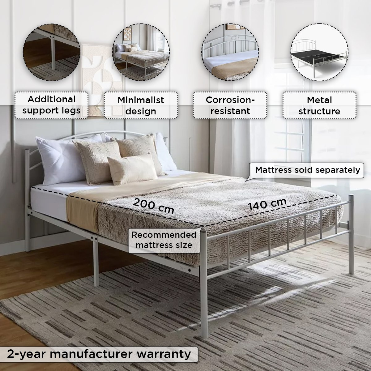 سرير كوين معدني - كورنيل فروست من موڤو - 140x200 سم-hbxbedroom-bedsandbedsets-beds-queen-image-4