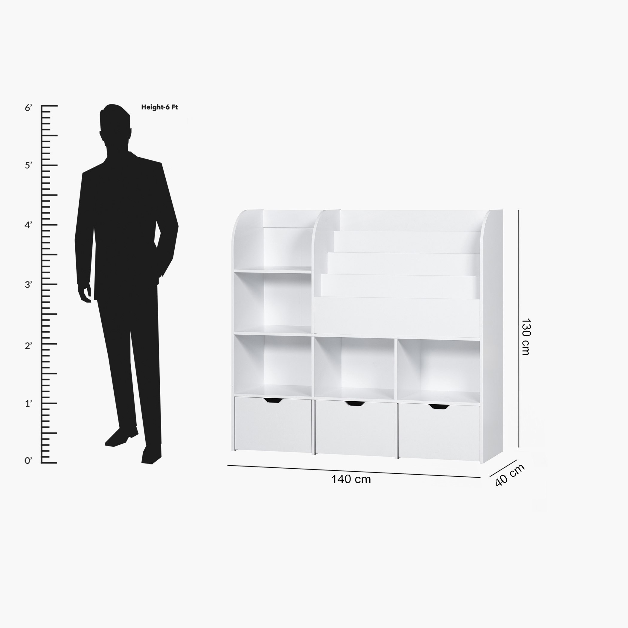 Movo Vanilla Cosmic Storage Cabinet and Bookcase with 3 Drawers-hbxfurniture-office-bookcases-image-11