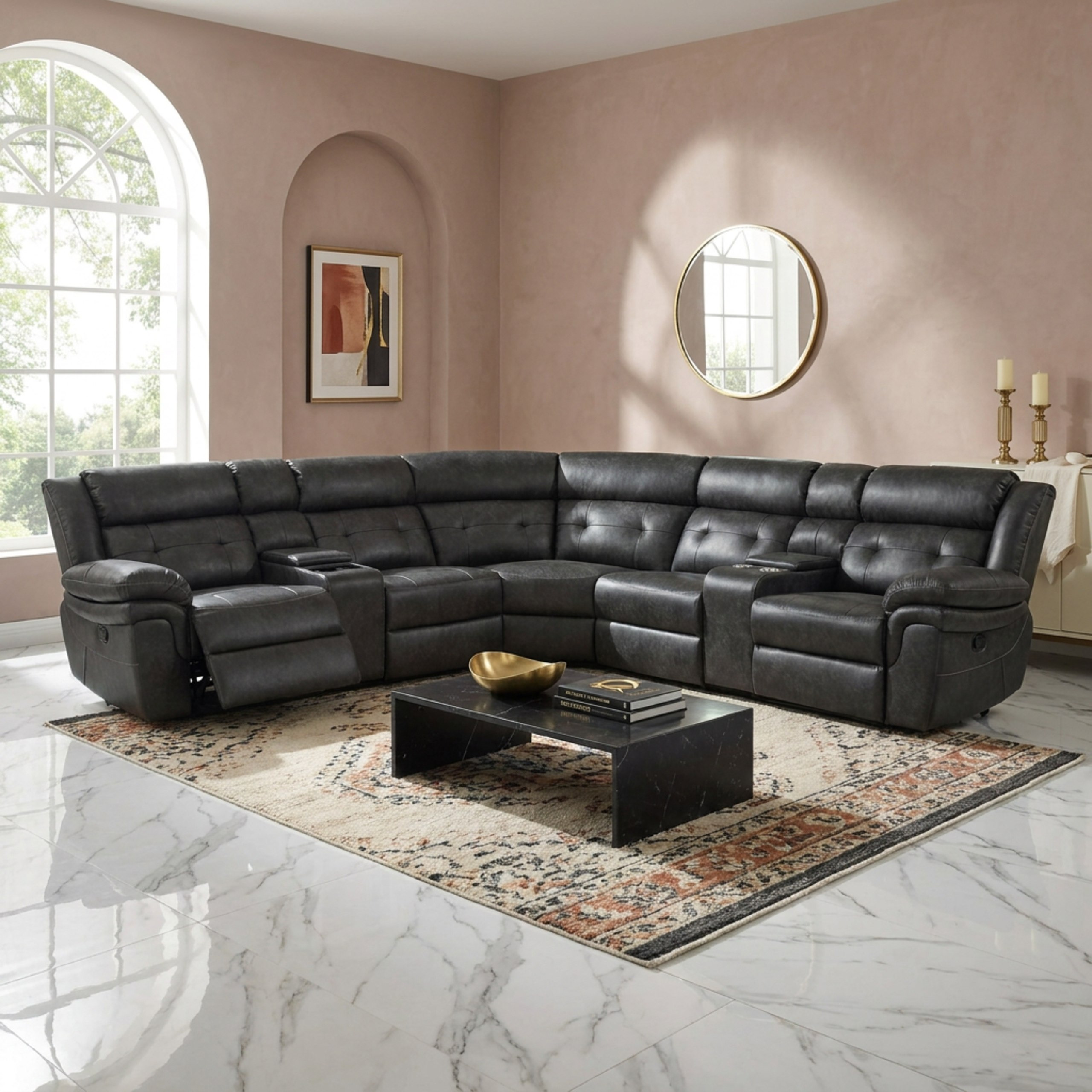 كنبة استرخاء ركنية قماشية مقسمة 5 مقاعد مع طاولتي كونسول من برادلي-hbxlivingroom-sofasandarmchairs-cornersofas-image-1