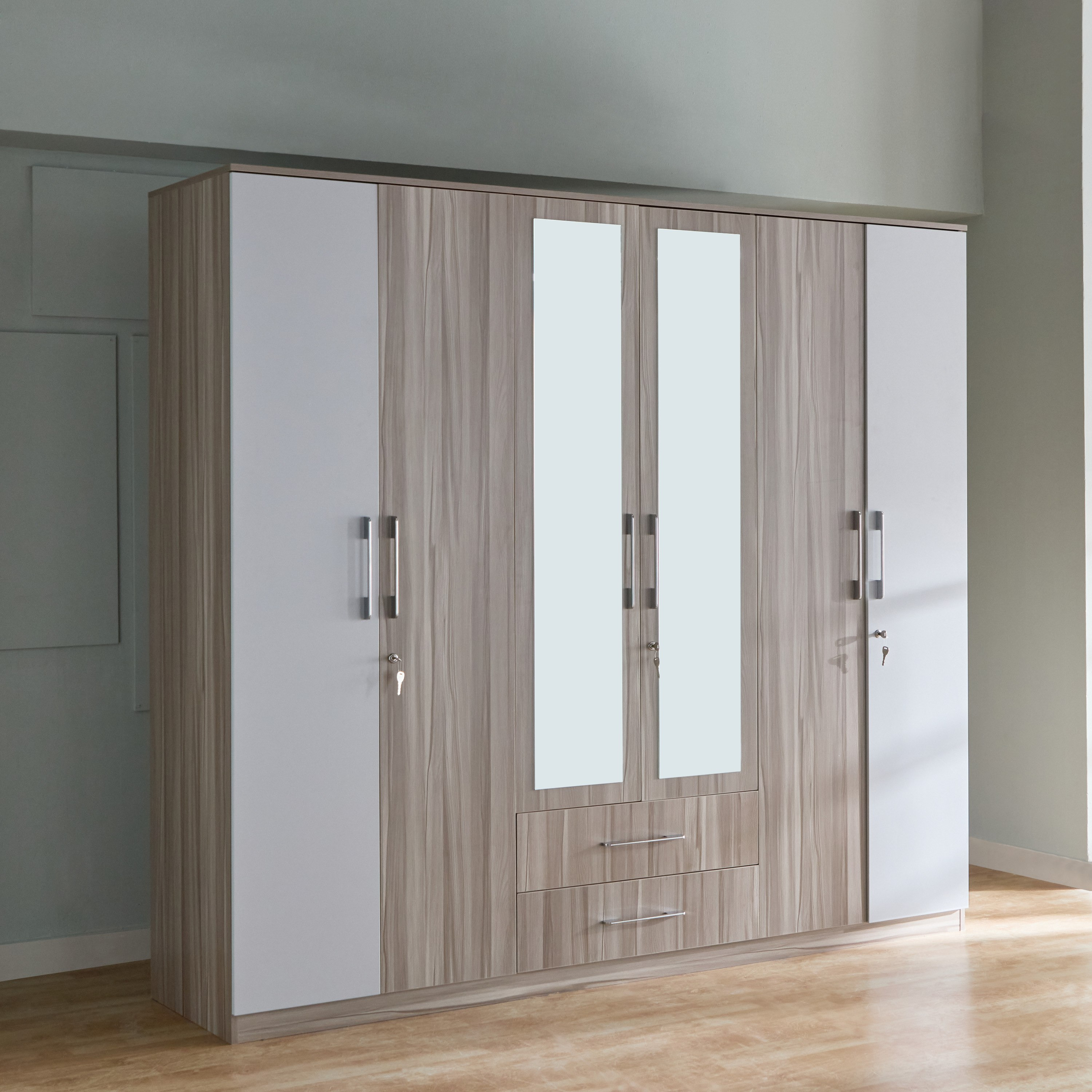 Miami Nxt 6-Door Wardrobe with Mirror and Drawers-hbxfurniture-wardrobes-image-1