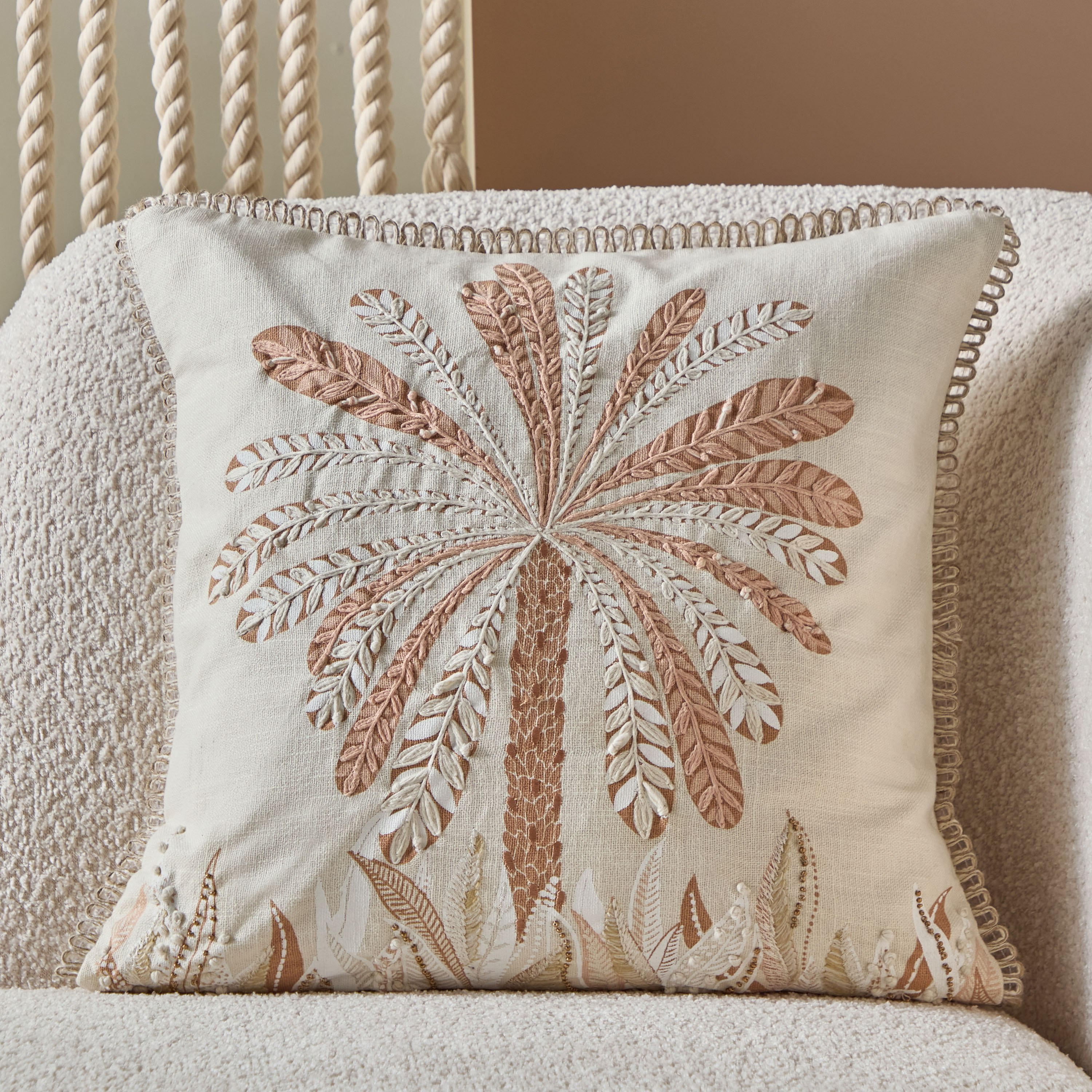 Cancun Palm Embroidered Filled Cushion - 50x50 cm-hbxhomeware-hbxbedroom-image-1
