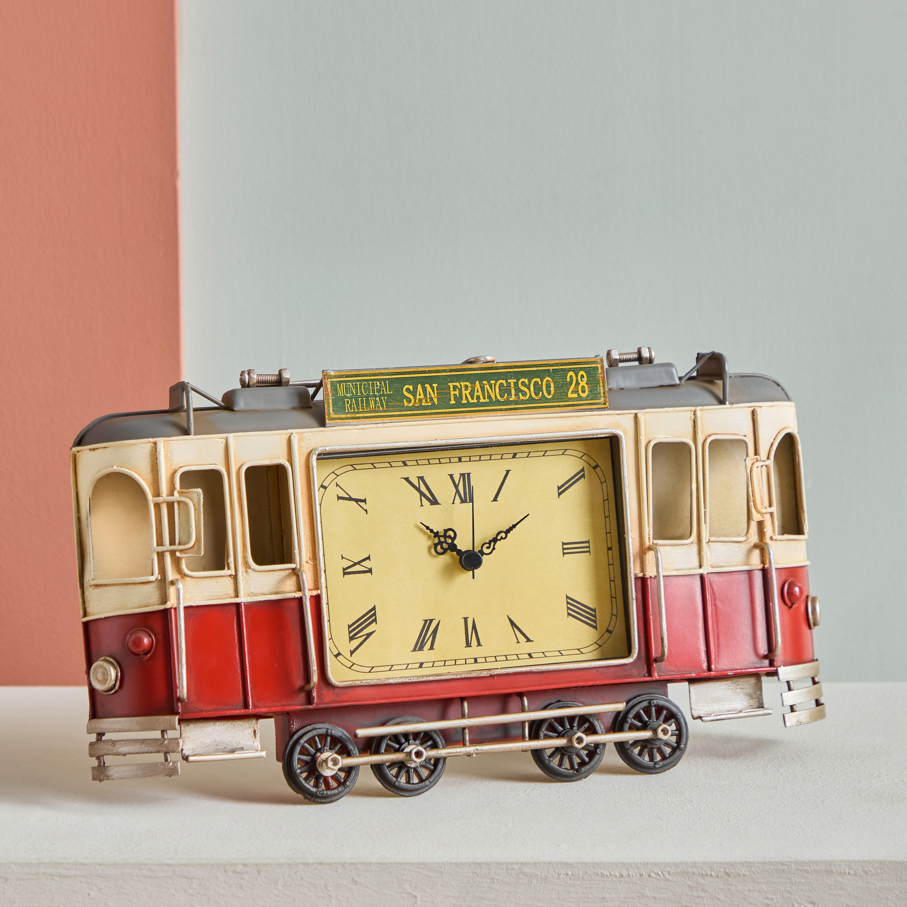 ساعة ديكور طاولة ترام معدن من فينتدج - 29x5.5x17 سم-hbxdiningroom-decorandaccessories-clocks-image-2