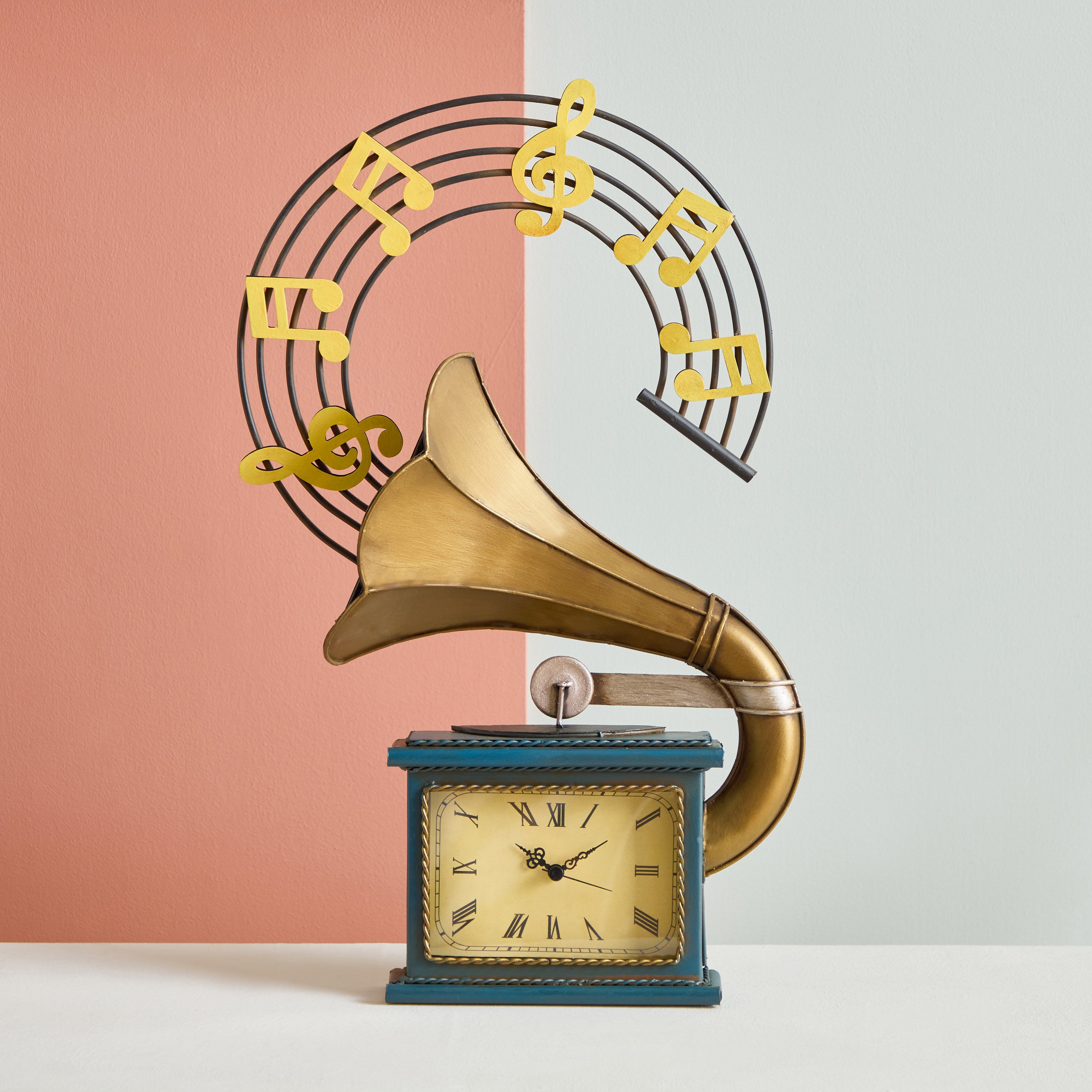Vintage Metal Gramophone Wall Decor Clock - 44x7x27 cm-hbxdiningroom-decorandaccessories-clocks-image-1