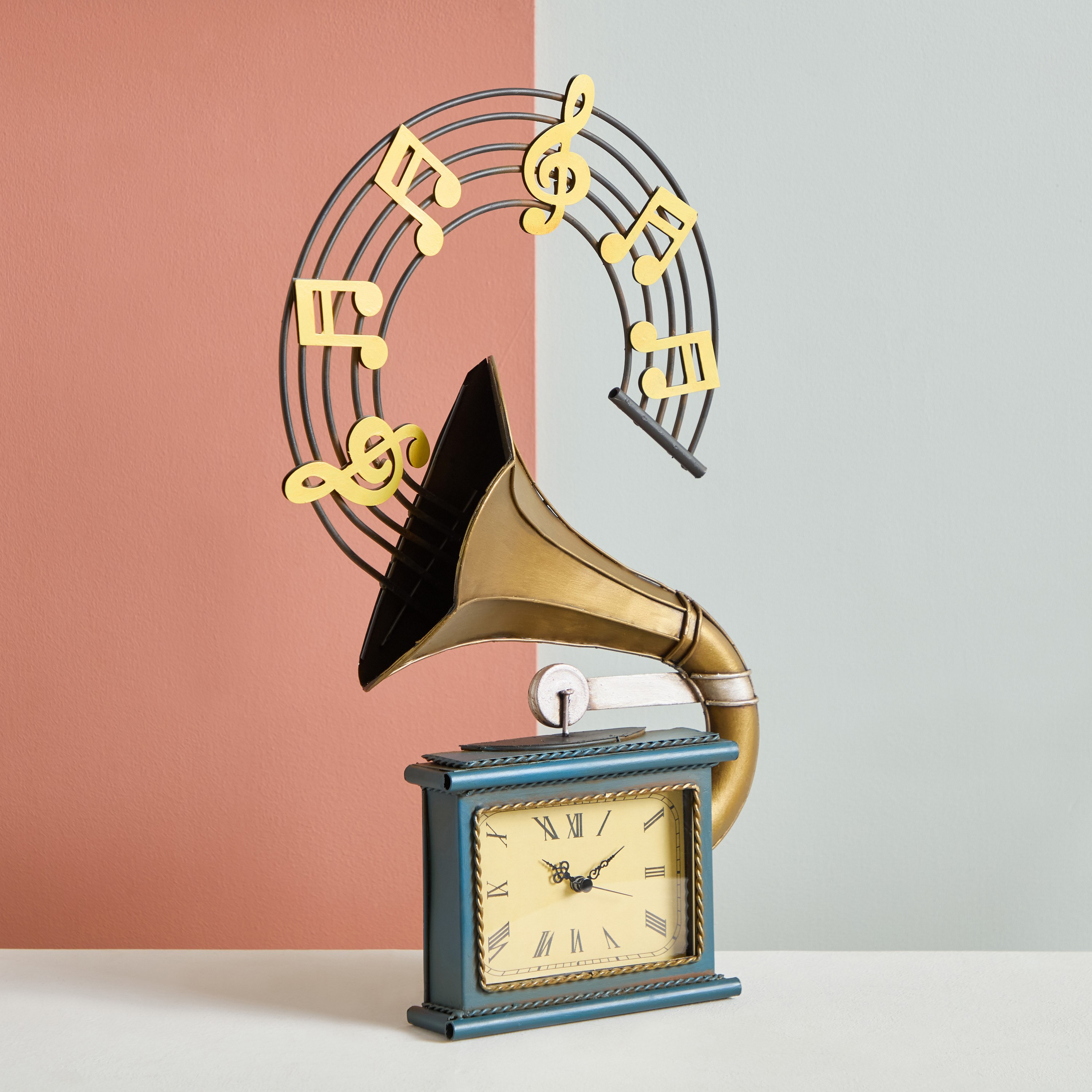 Vintage Metal Gramophone Wall Decor Clock - 44x7x27 cm-hbxdiningroom-decorandaccessories-clocks-image-2