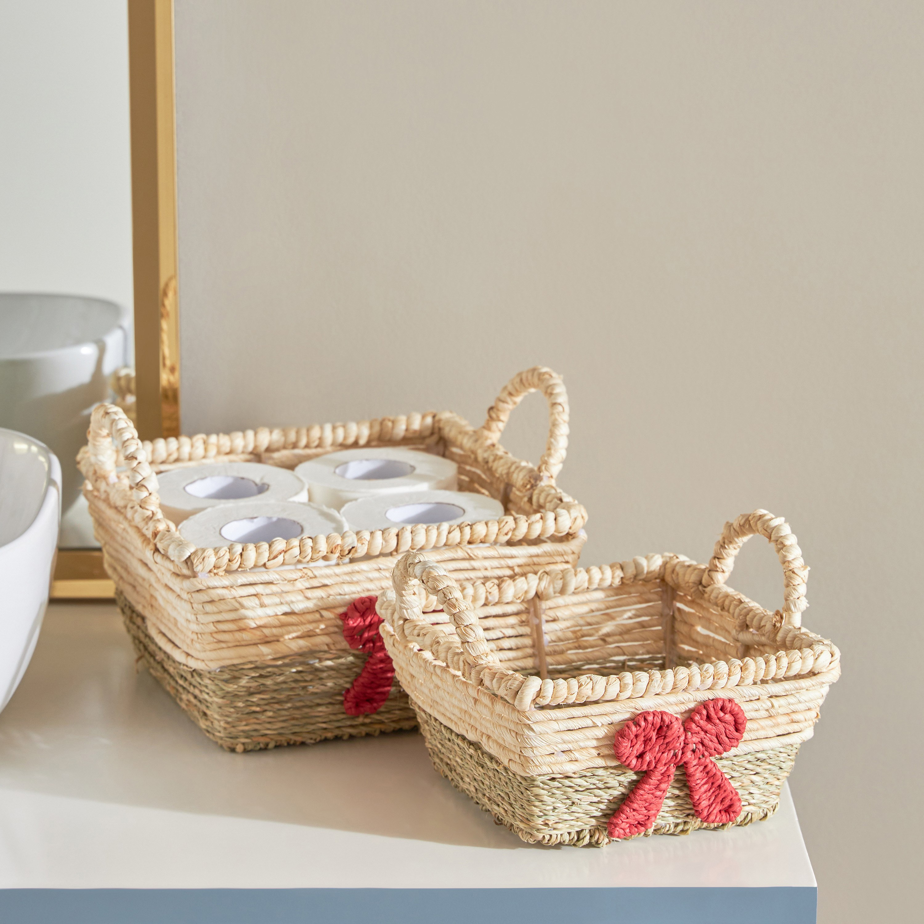 طقم سلال بفيونكة حمراء قطعتين من ناتشيورا-hbxbedroom-bedroomaccessories-bedroomstorage-image-1