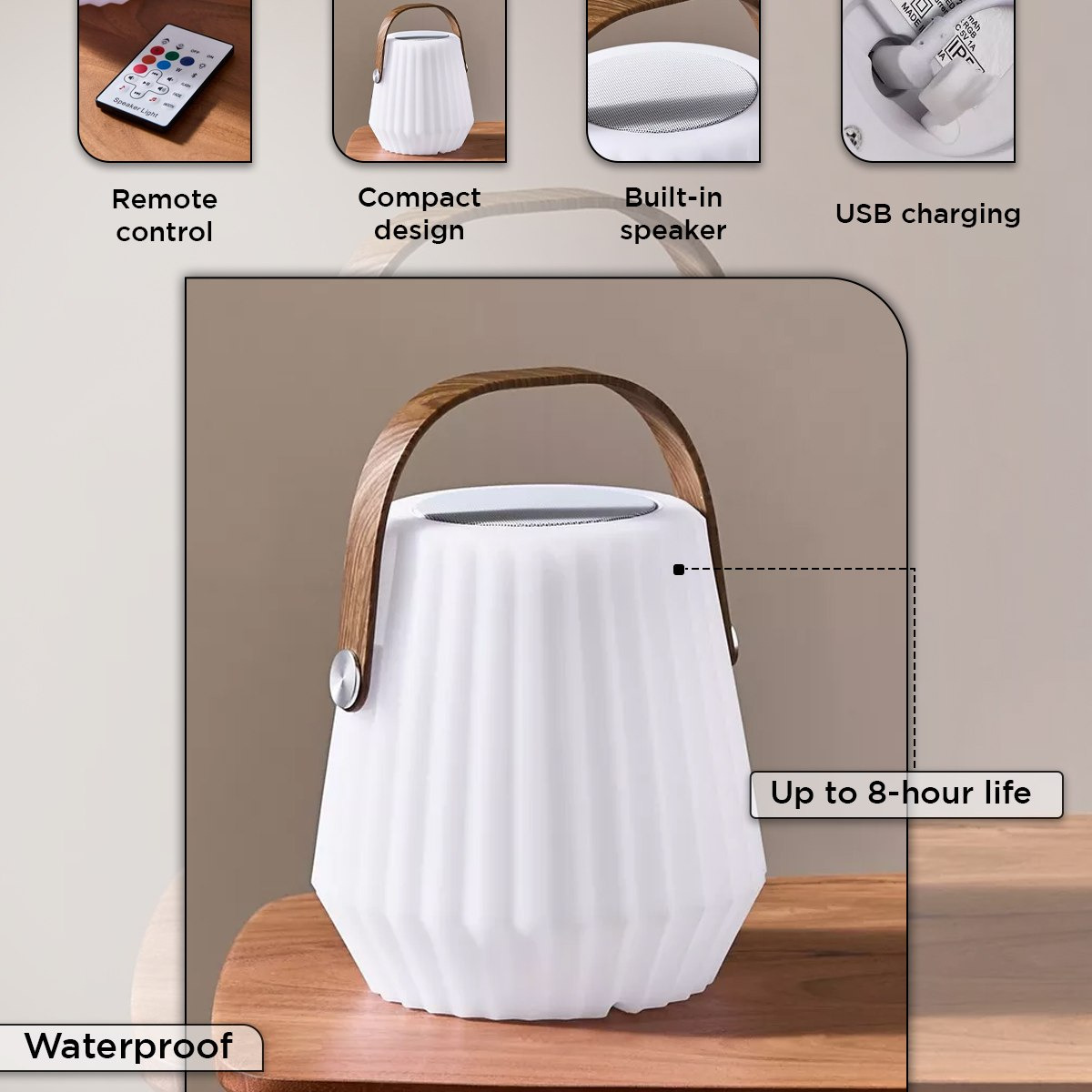 Solin RGB Waterproof LED Multi Utility Speaker with Remote Battery 8h - 18x26.5 cm-hbxdecorandfurnishings-homeaccessories-novelties-image-4