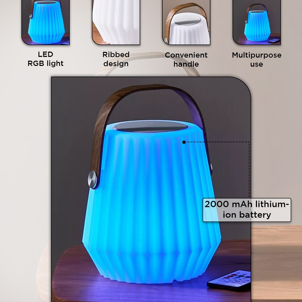 Solin RGB Waterproof LED Multi Utility Speaker with Remote Battery 8h - 18x26.5 cm-hbxdecorandfurnishings-homeaccessories-novelties-image-5