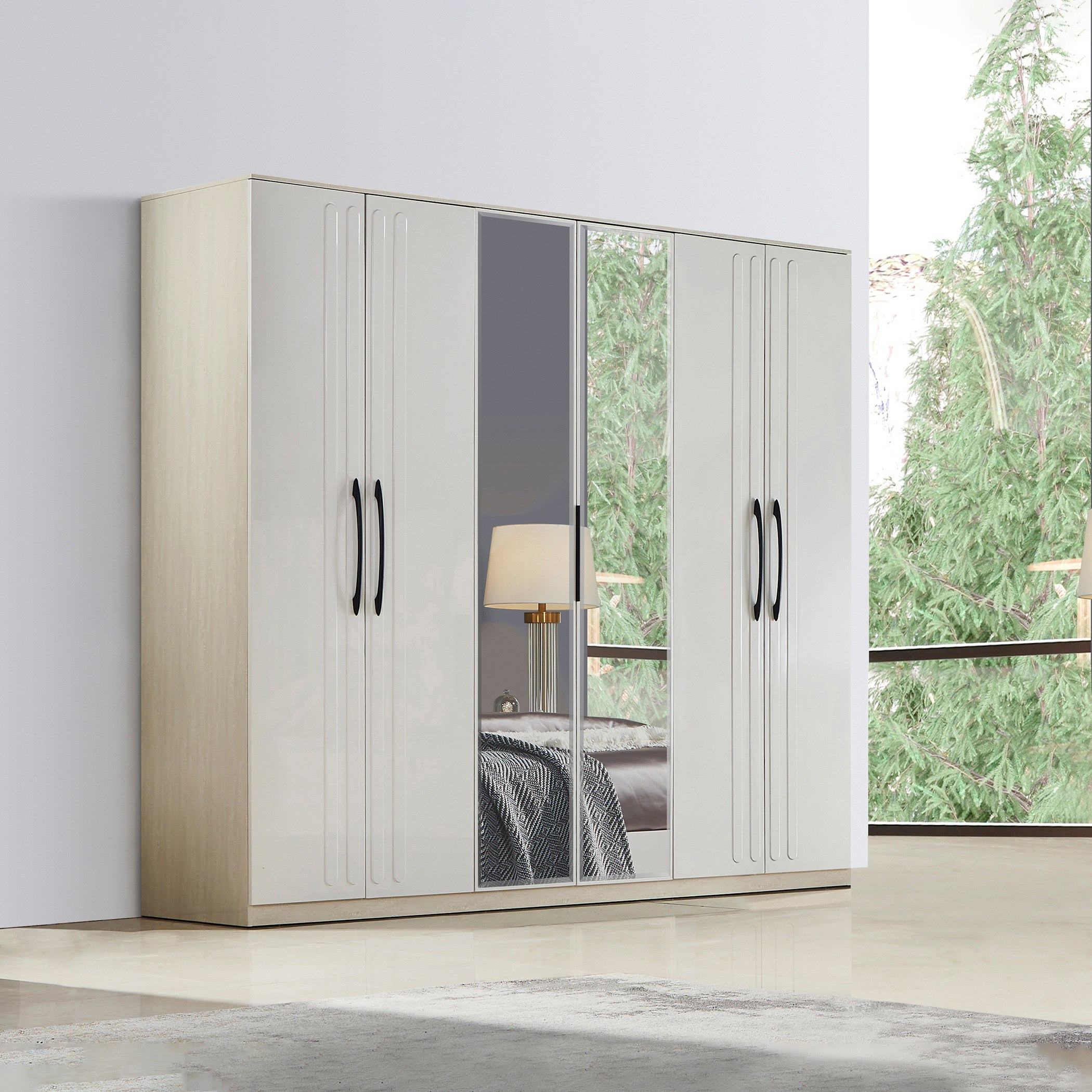 خزانة ملابس 6 أبواب مع مرآة من أوبولينت-hbxfurniture-wardrobes-image-1