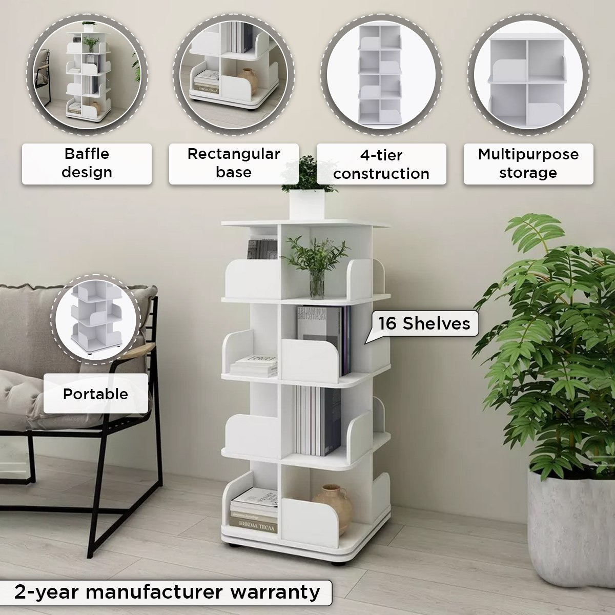 Movo Vanilla Ollie Rotating Bookcase Storage Unit-hbxfurniture-office-bookcases-image-4