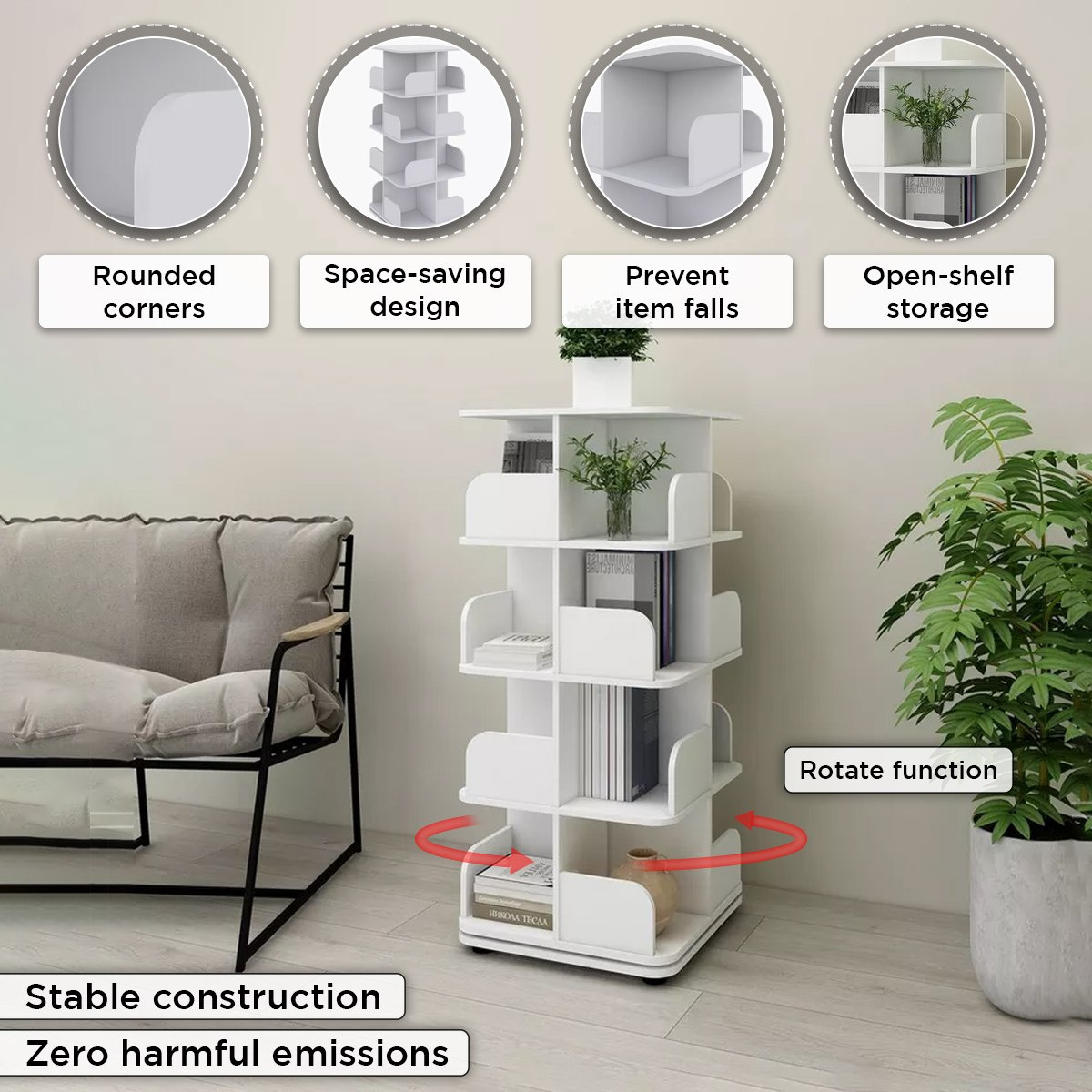 Movo Vanilla Ollie Rotating Bookcase Storage Unit-hbxfurniture-office-bookcases-image-5