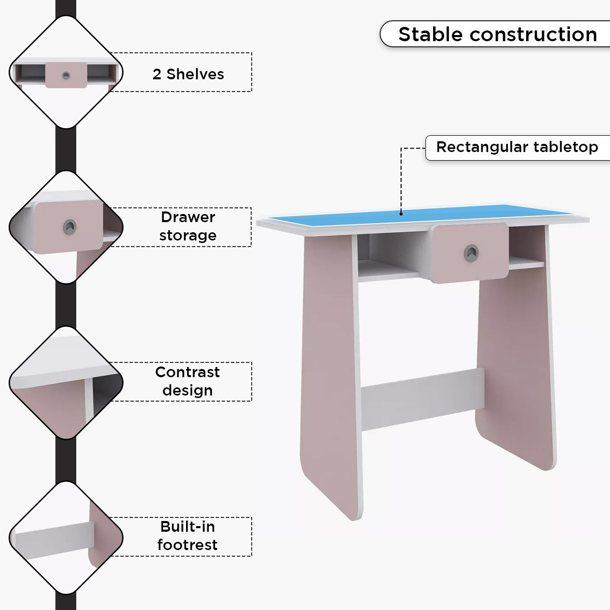Vanilla Bloom Junior Study Desk with 1 Drawer-hbxfurniture-desks-image-5