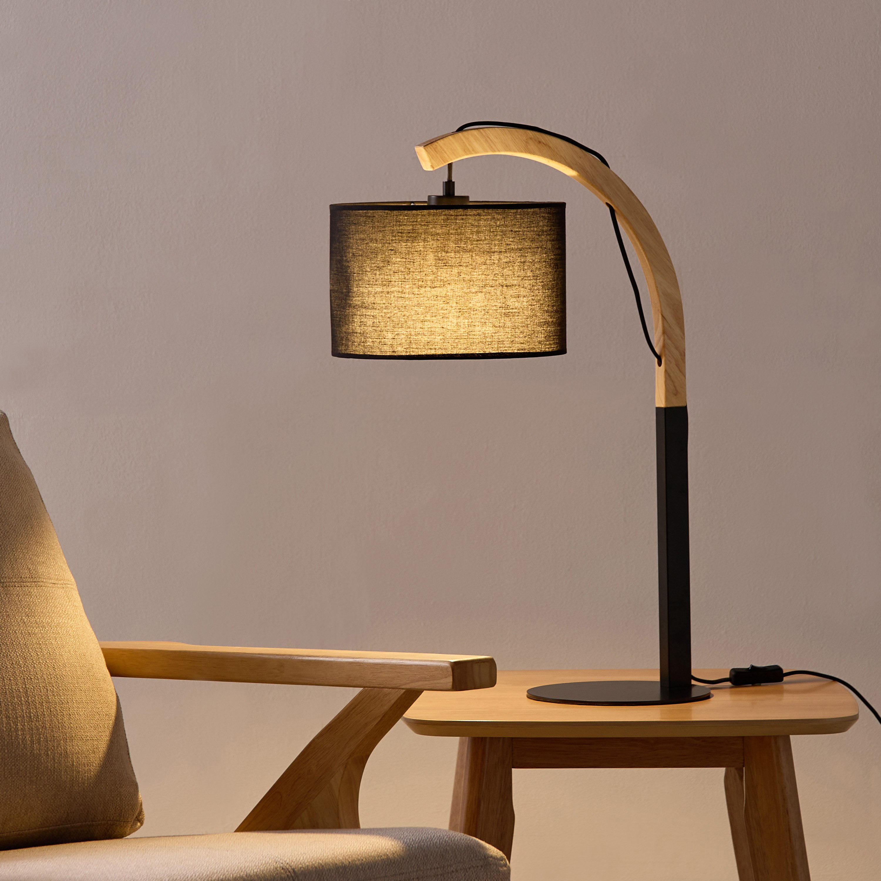 مصباح طاولة معدن وخشب بغطاء قماش من تايلر- 22x43.5x62.5 سم-hbxbedroom-lighting-tablelamps-image-2